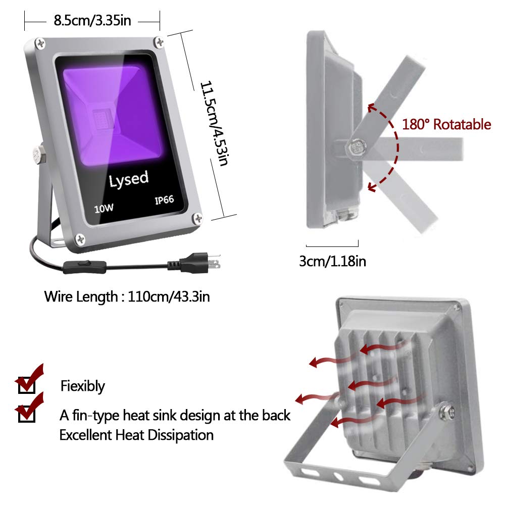Lysed 10W Uv Led Black Light Flood Light,Ip66 Waterproof For Aquarium, Indoor Or Outdoor Parties, Party Supplies, Halloween Decorations,Glow In The Dark(3 Pack)