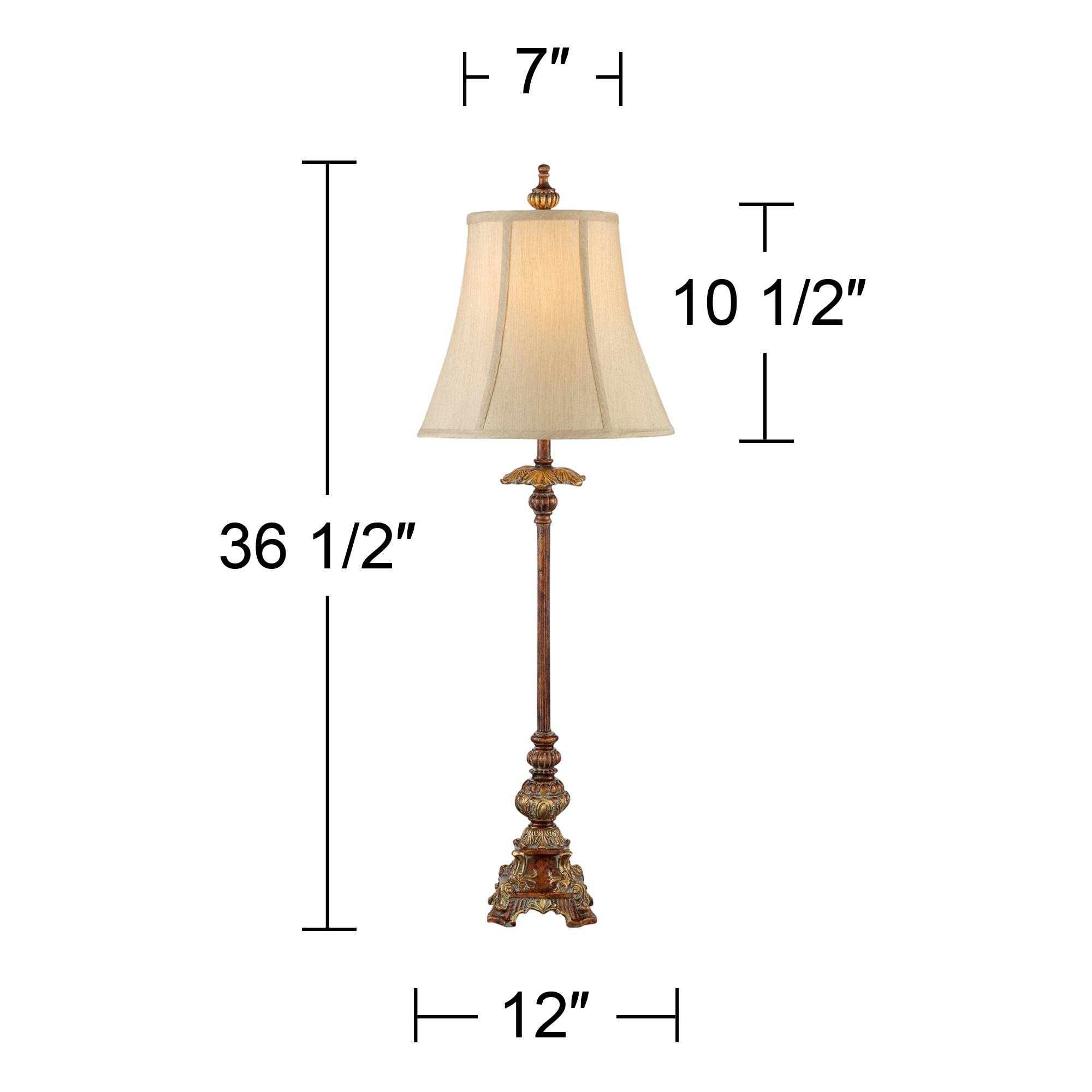 Regency Hill Juliette 36 1/2 Tall Skinny Large Buffet Traditional End Table Lamps Set Of 2 Brown Light Bronze Finish Fabric Shad