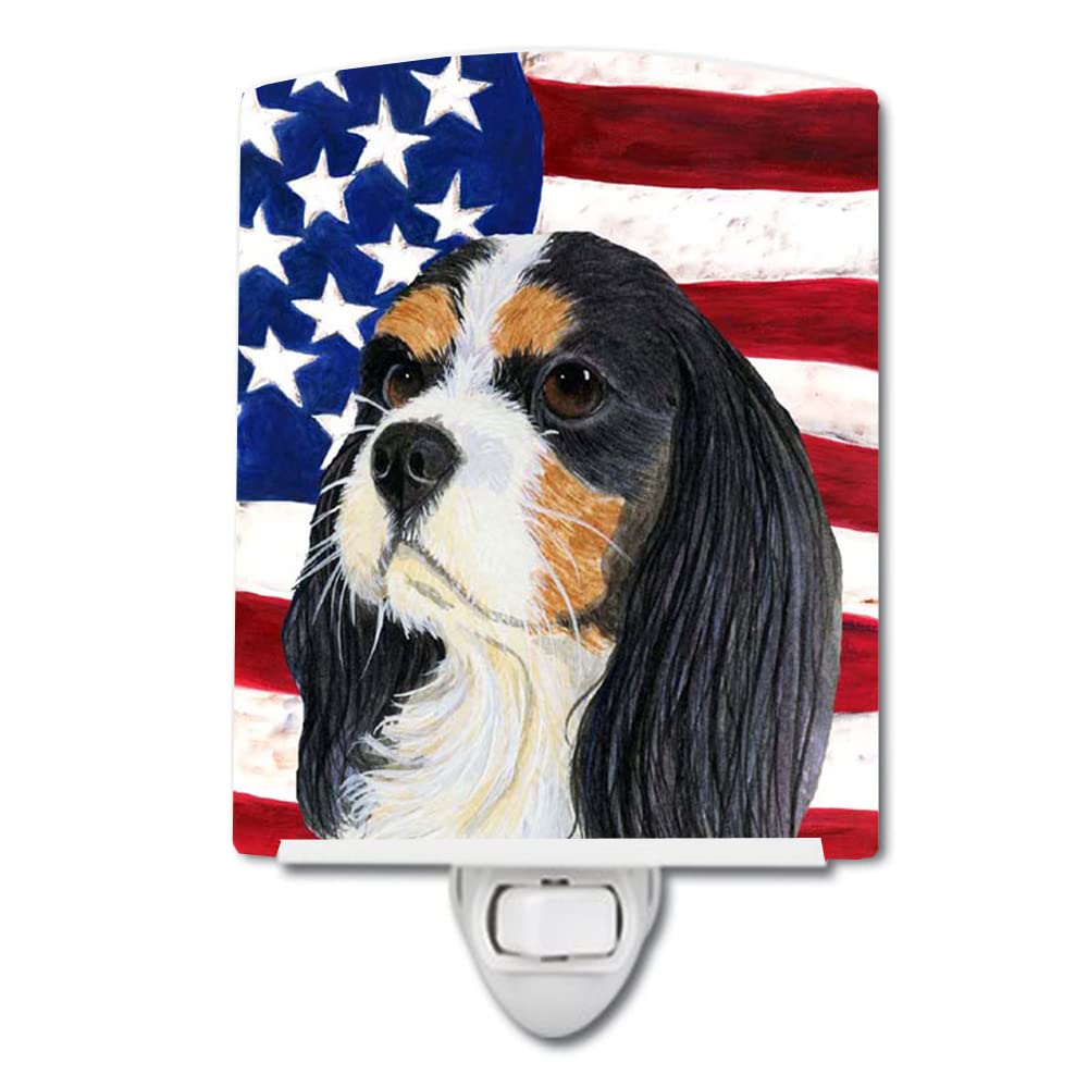 Carolines Treasures Ceramic Night Light, USA American Flag, Cavalier Spaniel, 6x4x3 inches, Model SS4248CNL, Multicolor