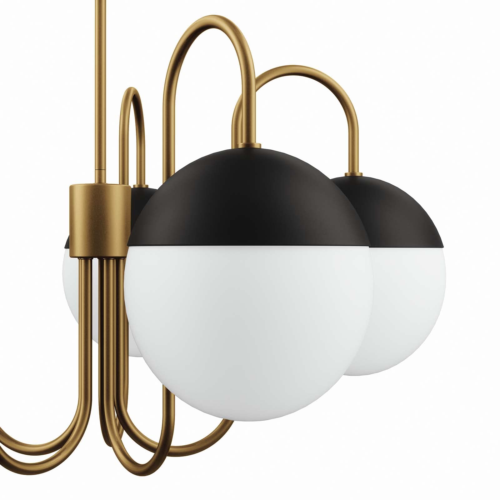 Modway Stellar 5-Light Chandelier, Opal Satin Brass, Iron, 28.5"x28.5"x71", Elegant Brown Lighting Fixture, Model EEI-5658-OPA-S