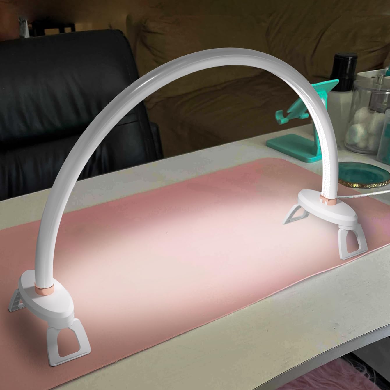 welltell Half Moon Light for Nail Desk, Color Temperature 3000K-6500K, Lamp for Nails Table Can be Used for Manicure Sculpture H