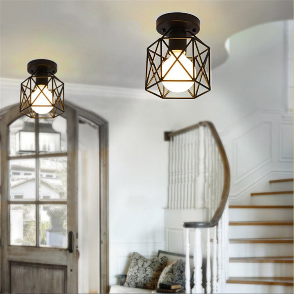 Koonting Retro Vintage Industrial Flush Mount Ceiling Light, Mini Painting Metal Pendant Light Ceiling Light Fixture For Hallway