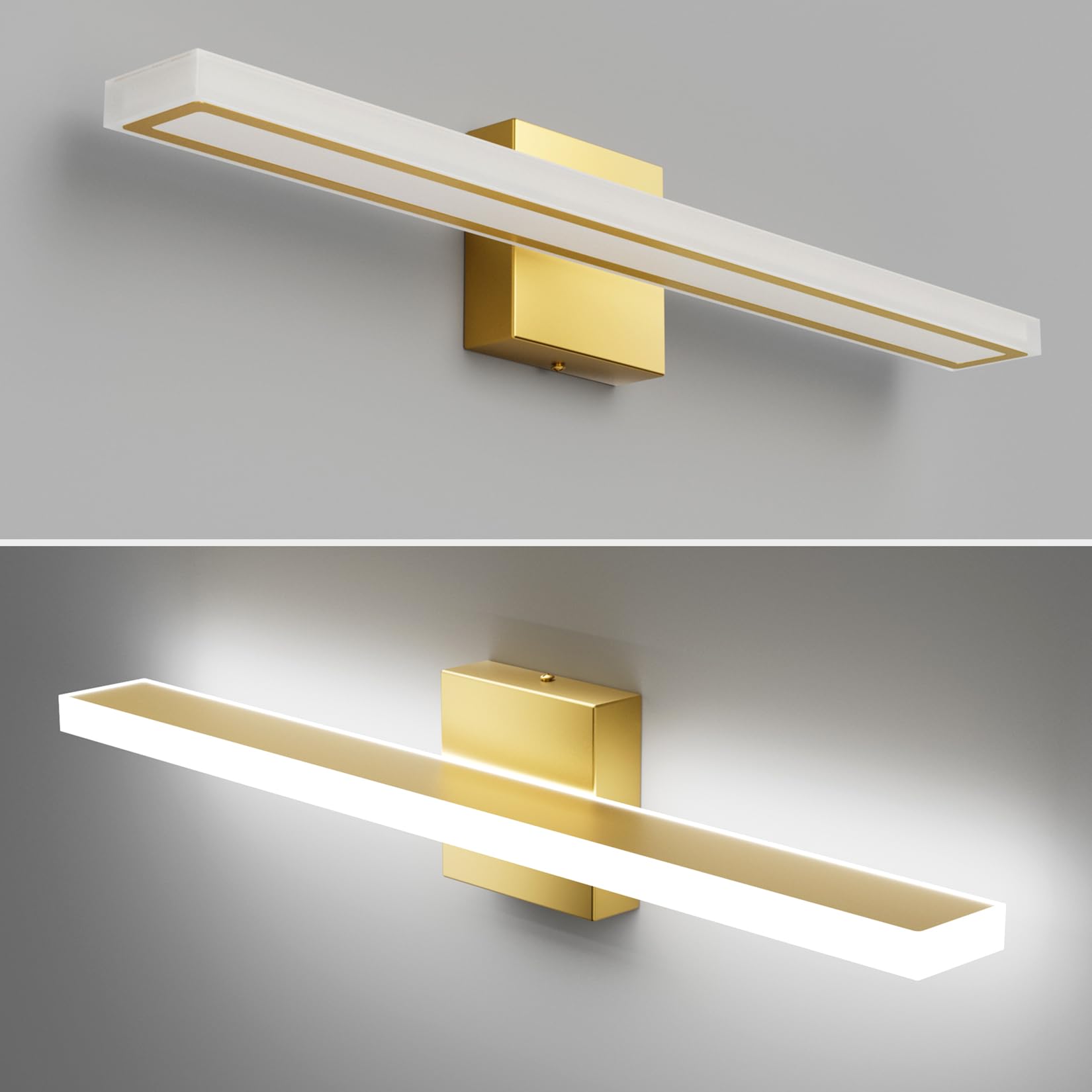 lundwa 24inch Gold LED Bathroom Vanity Light Bar, 18W Modern Fixture, Cool White 6000K, Model JS6181, Stainless Steel