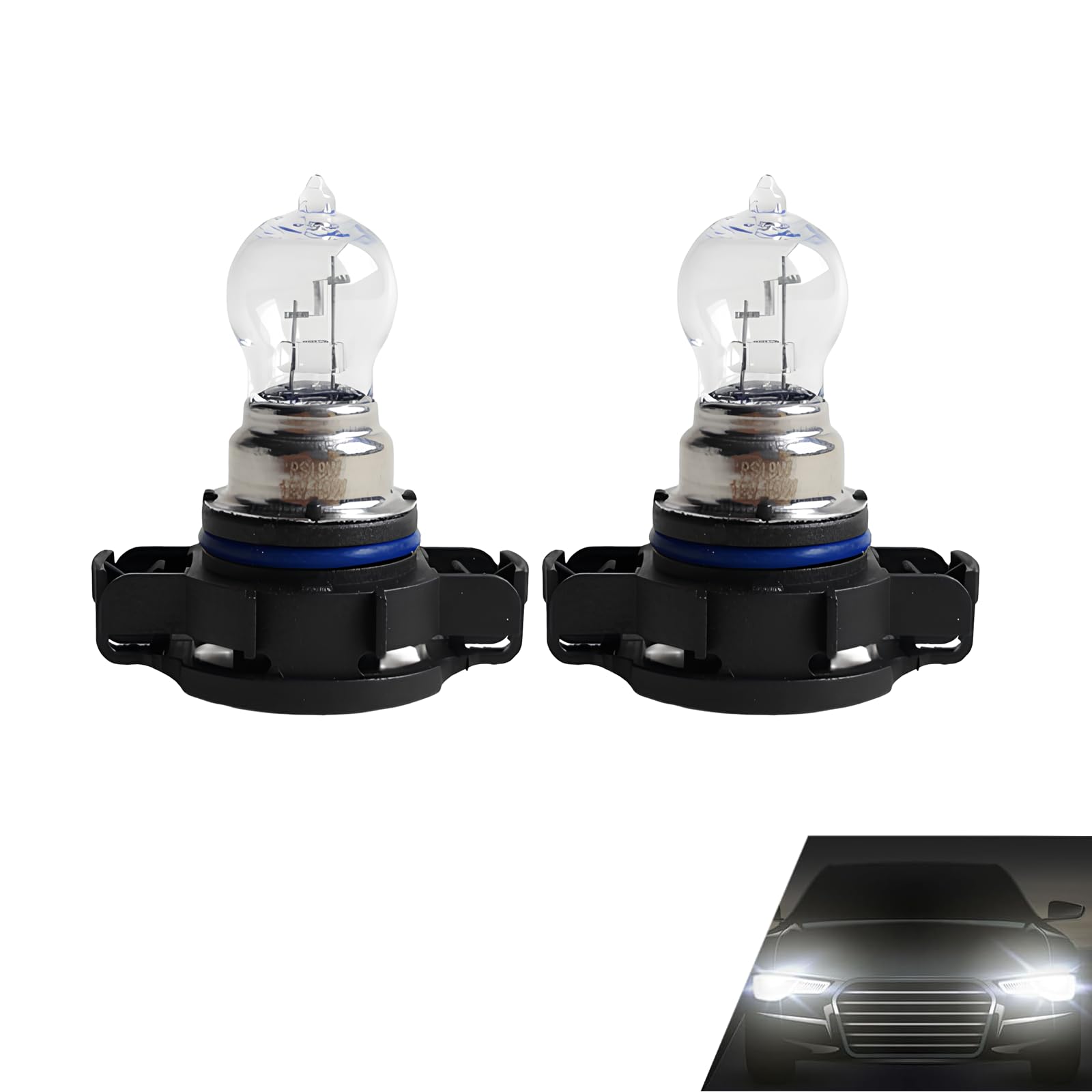 Yytqp 2 Pcs Ps19W Car Fog Light Bulb  12V Daytime Running Lamps  Turn Signal Bulb  Brake Lamp  Reversing Light  Automotive Clear Glass Bulbs Lighting Accessory  Universal For Most Cars (White)