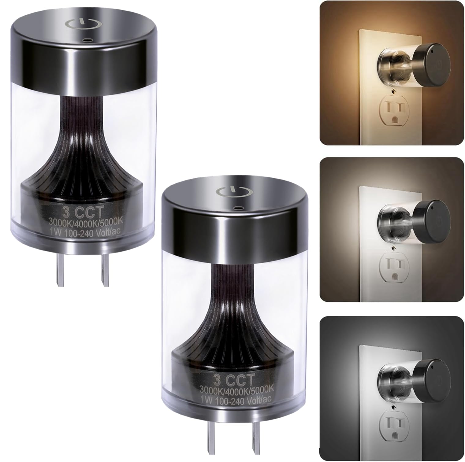 GEPLAD Dimmable LED Night Light Plug in Wall, Touch Control & 3-Color Temperature (3000K-5000K) Nightlight with Dusk to Dawn Sen