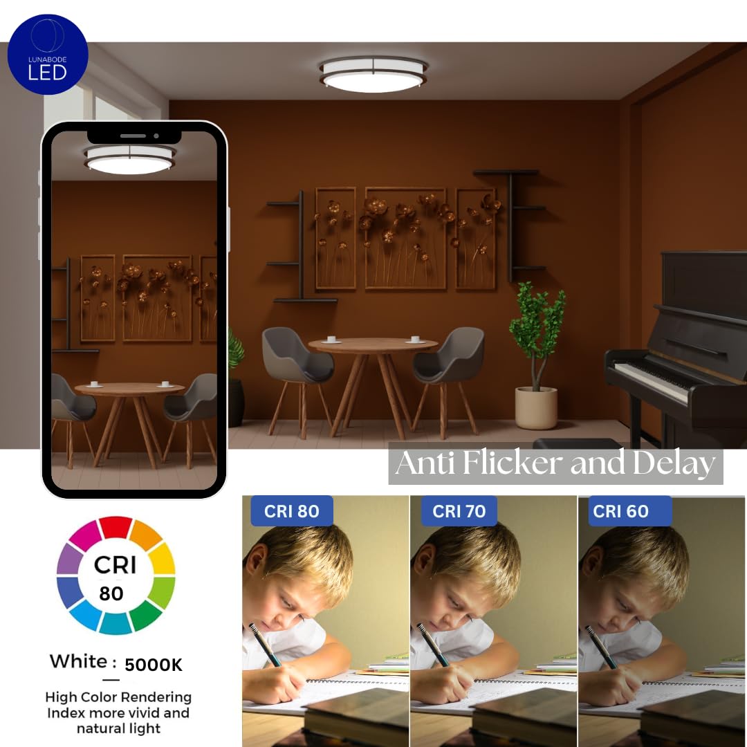 Lunabode Led Flush Mount Ceiling Light, 15, Brushed Nickel, 2700K, 22W (100W Eq), Model Gsd3823, Warm White, Etl