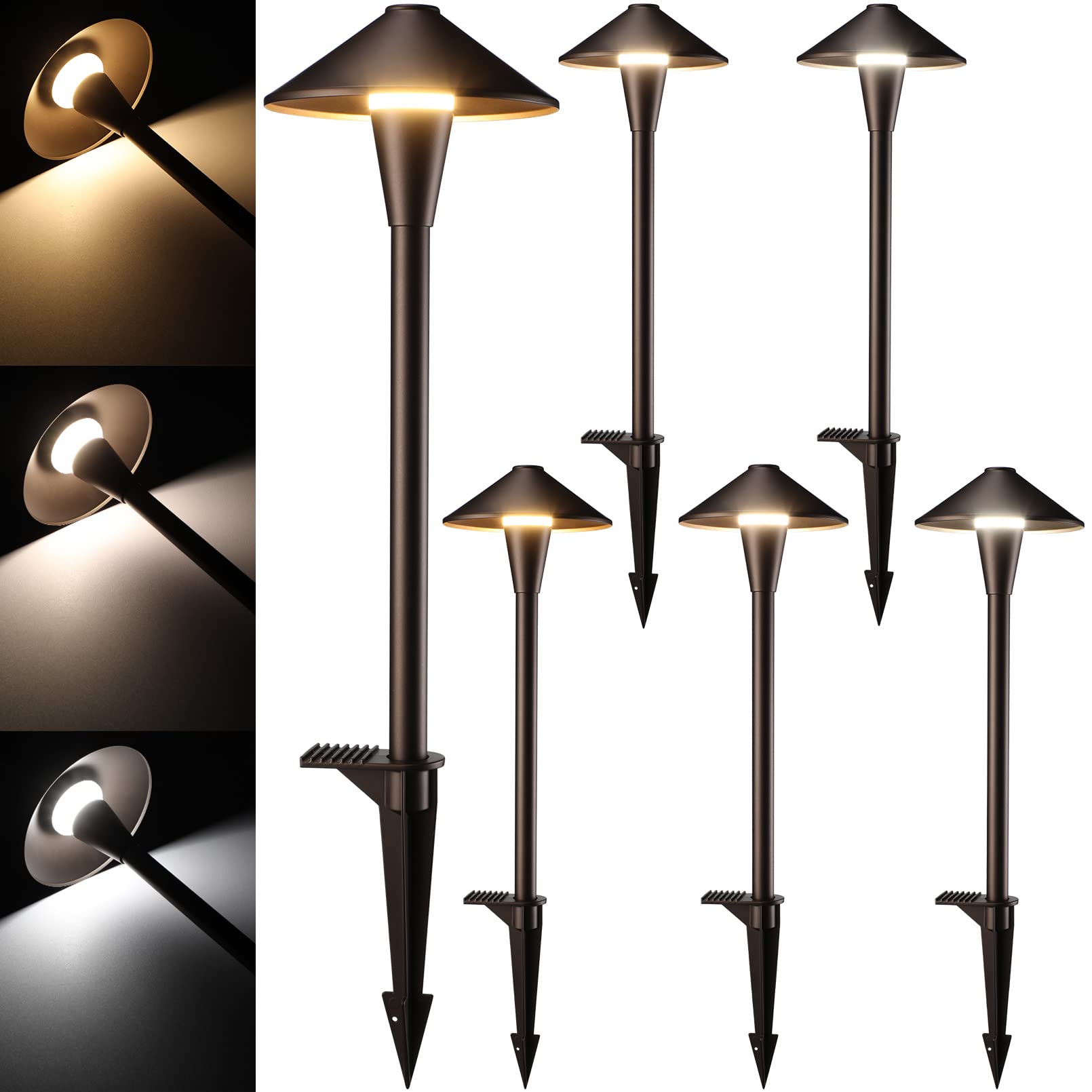 LEONLITE LED Landscape Path Lights 3CCT 3000K/4000K/5000K 12-24V Oil Rubbed Bronze Model 99304, Pack of 