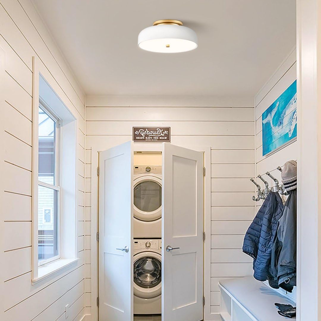 Zuyurt Dimmable Modern Led Ceiling Light,Mid-Century White And Gold Semi Flush Mount Ceiling Light, With Acrylic Shade, 5Cct 270