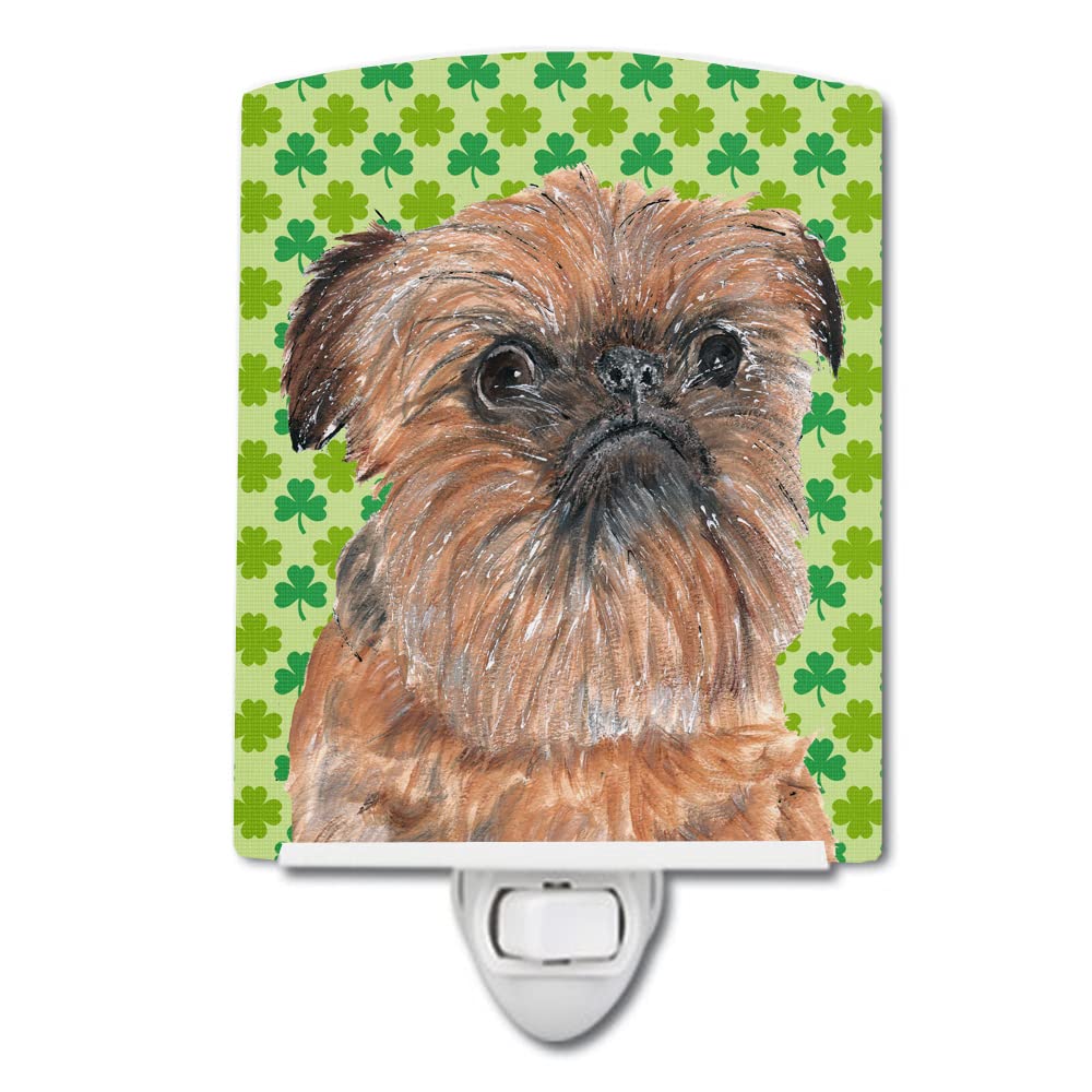 Caroline'S Treasures Sc9572Cnl Brussels Griffon Lucky Shamrock St. Patrick'S Day Ceramic Night Light Compact, Ul-Certified, Ideal For Bedroom, Bathroom, Nursery, Hallway, Kitchen, 6X4X3, Multicolor