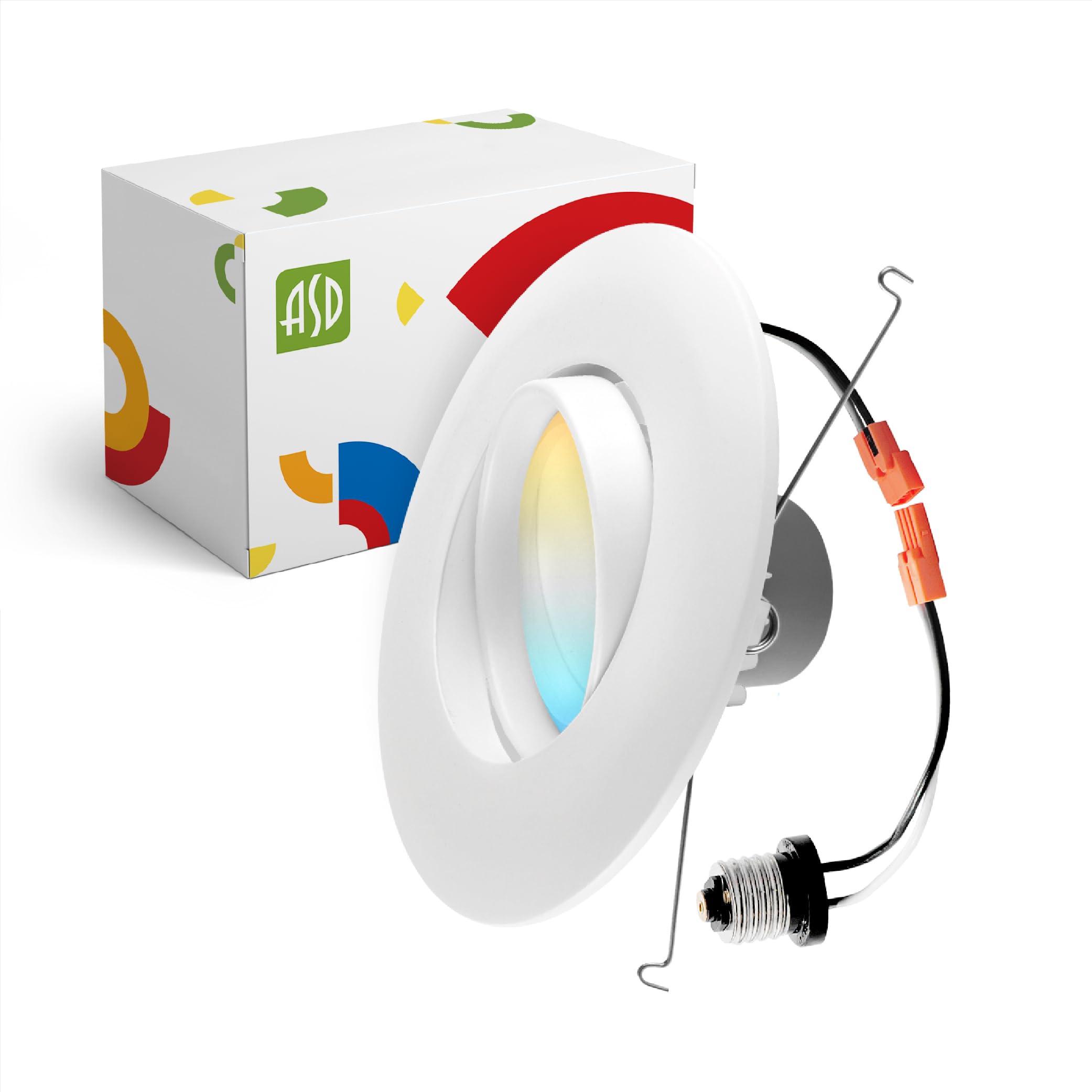 ASD Retrofit 6 Inch Gimbal LED Recessed Light - White Trim 15W 1236LM 2700/3000/3500/4000/5000K Adjustable Dimmable LED Downligh