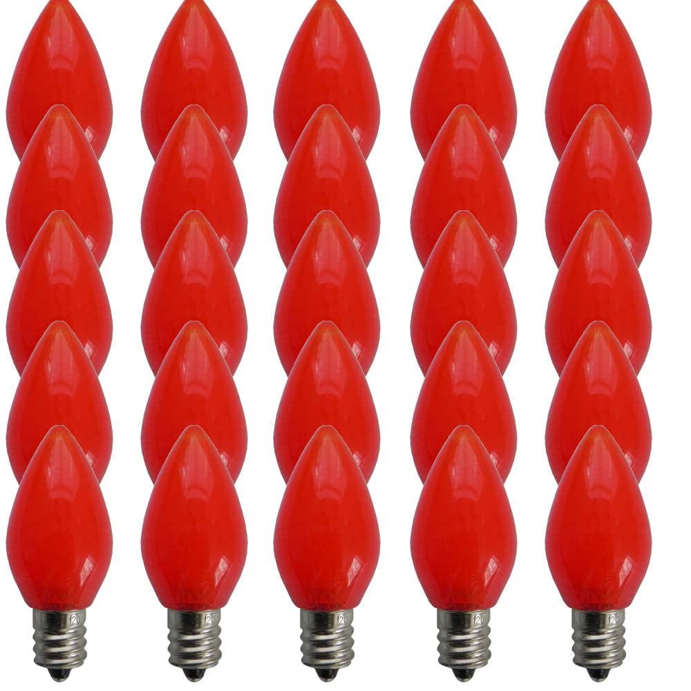 EZLS C7 Red Opaque SMD LED Bulbs - Box of 25 Smooth Red Retro C7 Replacement Bulbs
