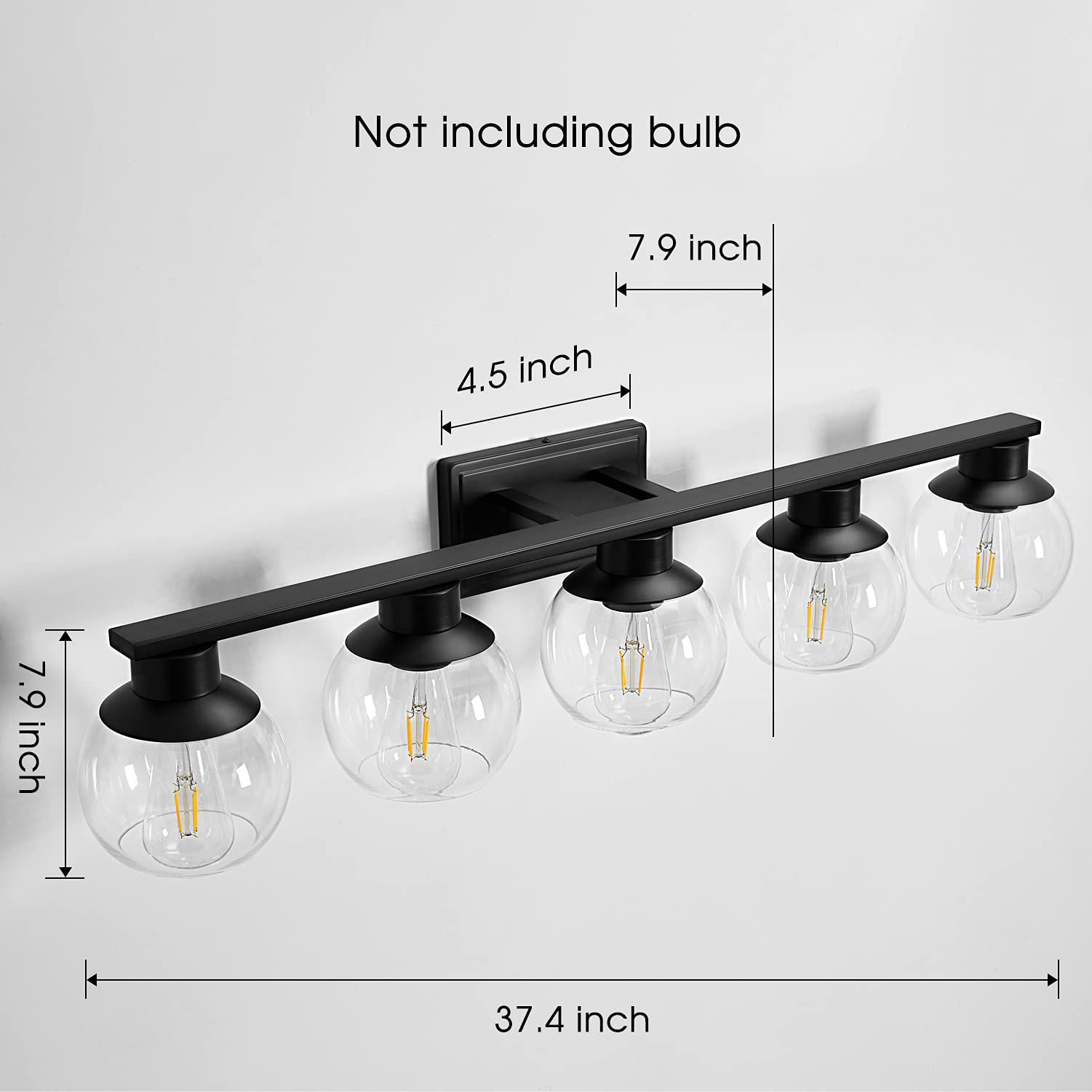 Pazala 5-Light Matte Black Bathroom Vanity Light Sconce With Globe Glass Shade, E26 Base
