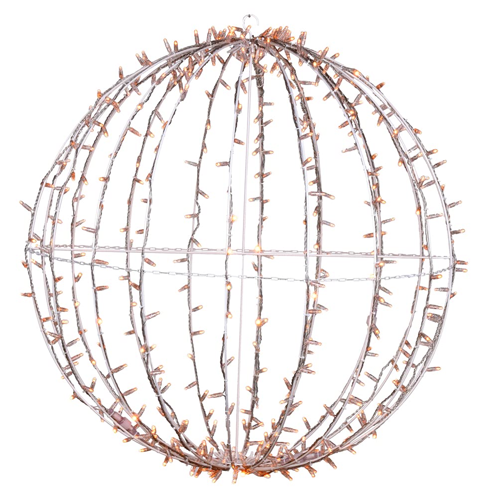 Vickerman 480Lt x 40&quot; Fold Flat Yellow Led Jumbo Hanging Sphere with White Powder Coated Frame