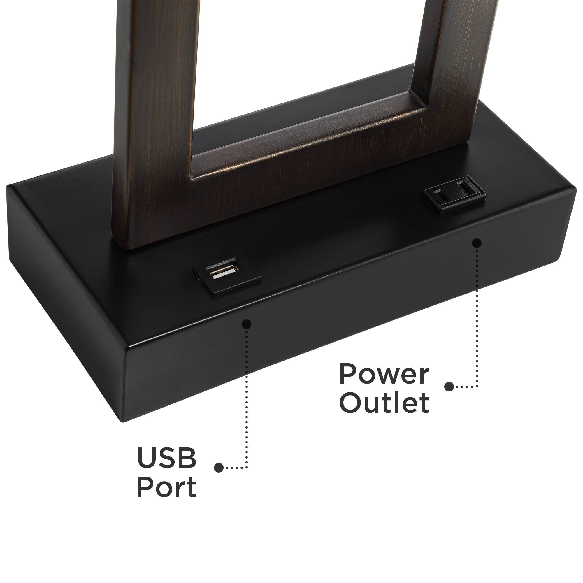 360 Lighting Modern Table Lamp with USB & AC Outlet, 30in Tall, Bronze, Oatmeal Fabric Shade, Model 42V69