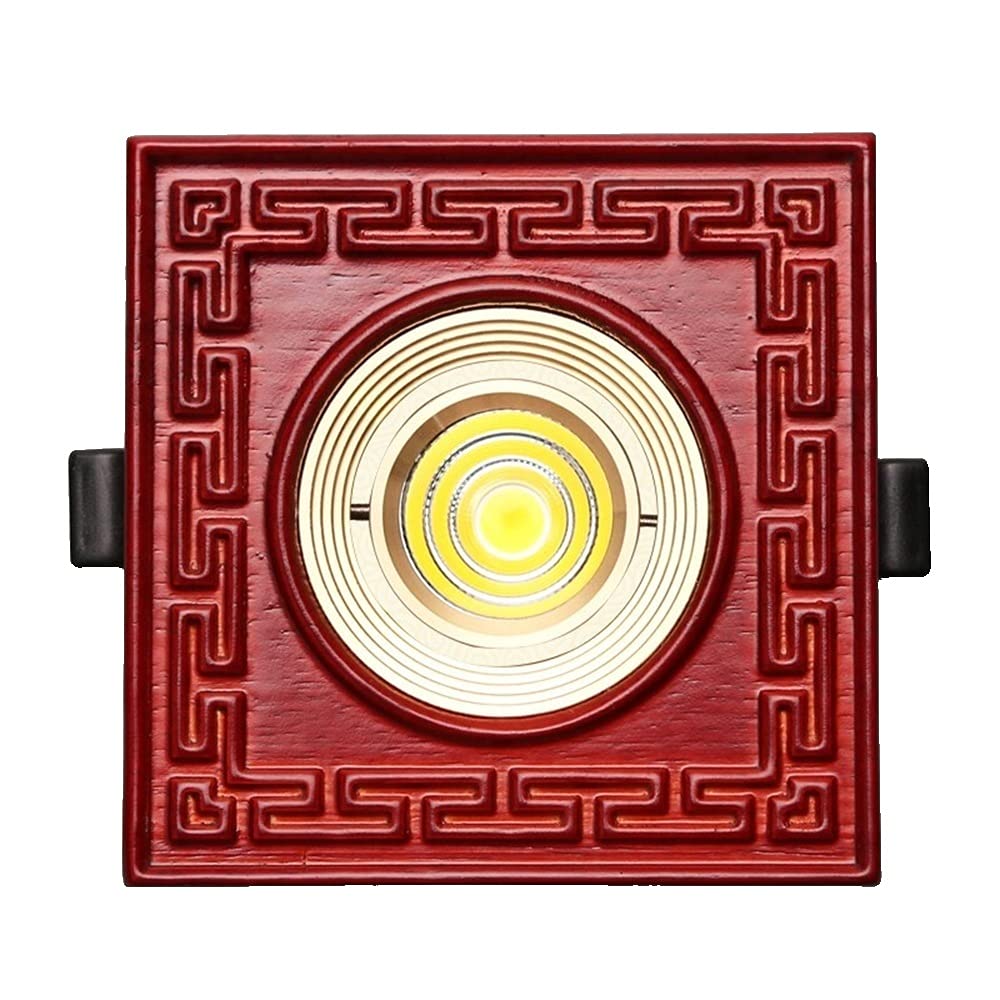 OZZKI Recessed LED Wooden Red Square Embedded Spotlights Retro Aluminum Anti-Fog Recessed Downlights Living Room Bedroom Aisle K