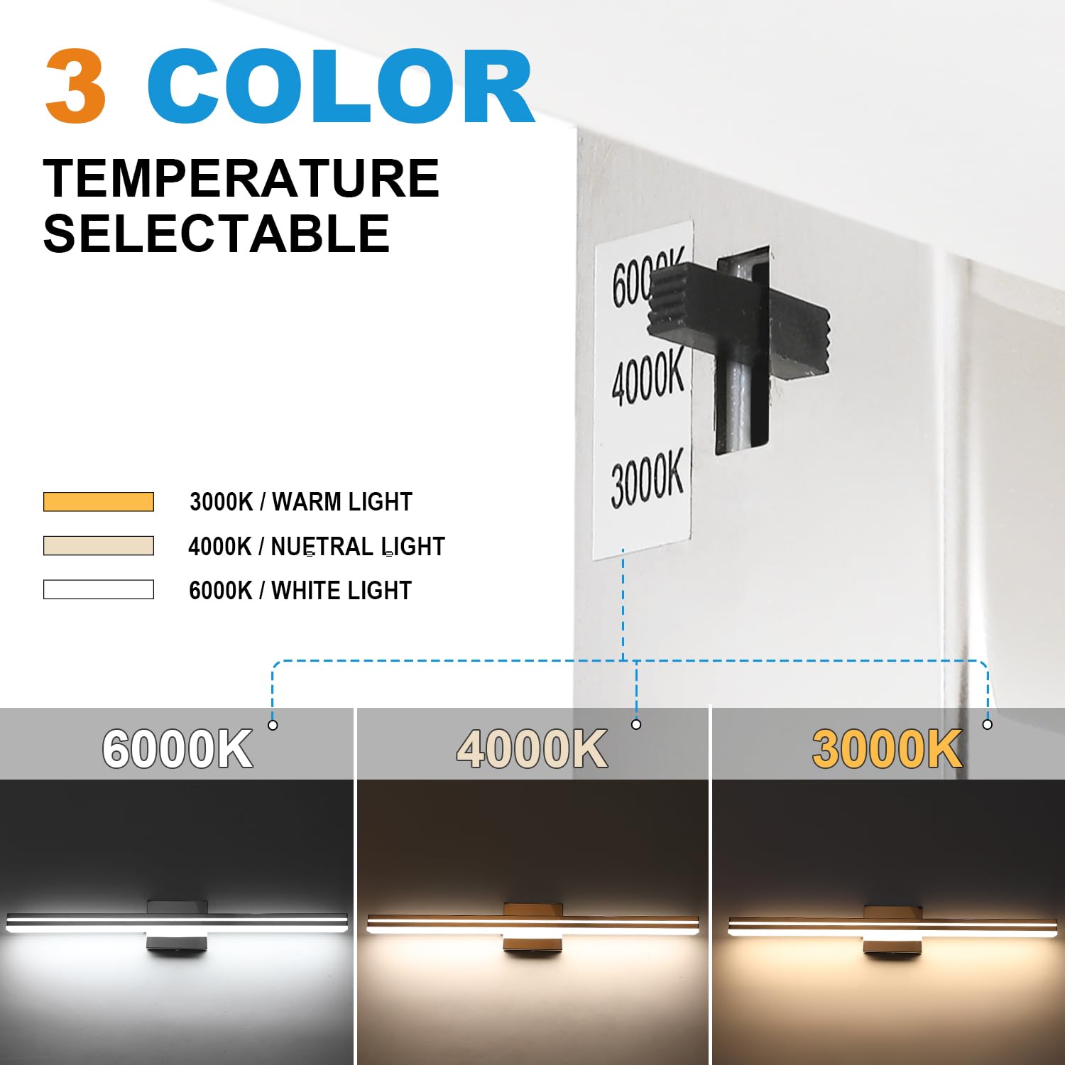 Sinerise Led Modern Bathroom Vanity Light Bar (32-Inch, 3000K/4000K/6000K), Chrome Dimmable Modern Acrylic Bathroom Wall Lightin