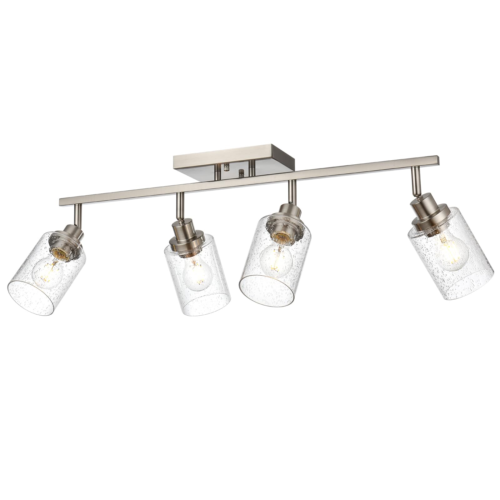 WINSHEN 4-Light Track Lighting Fixtures, Rotatable Track Head Bathroom Vanity Light Ceiling Spotlight Brushed Nickel, Seeded Gla