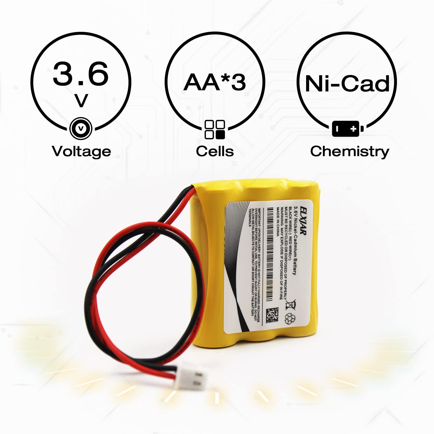 Elxjar (3-Pack) 3.6V 1000Mah Aa B15Cs03 Ni-Cd Battery Pack Replacement For Saft B15Cs03, Emergency And Exit Light White Connector Emergi-Lite C8, Osa022Sc