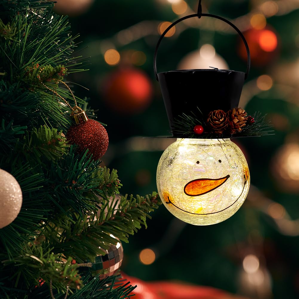 Starsoul Snowman Solar Lantern - Waterproof Decorative Glass Light for Garden, Patio, Yard, Xmas Holiday - Pinecone Model SY49062115