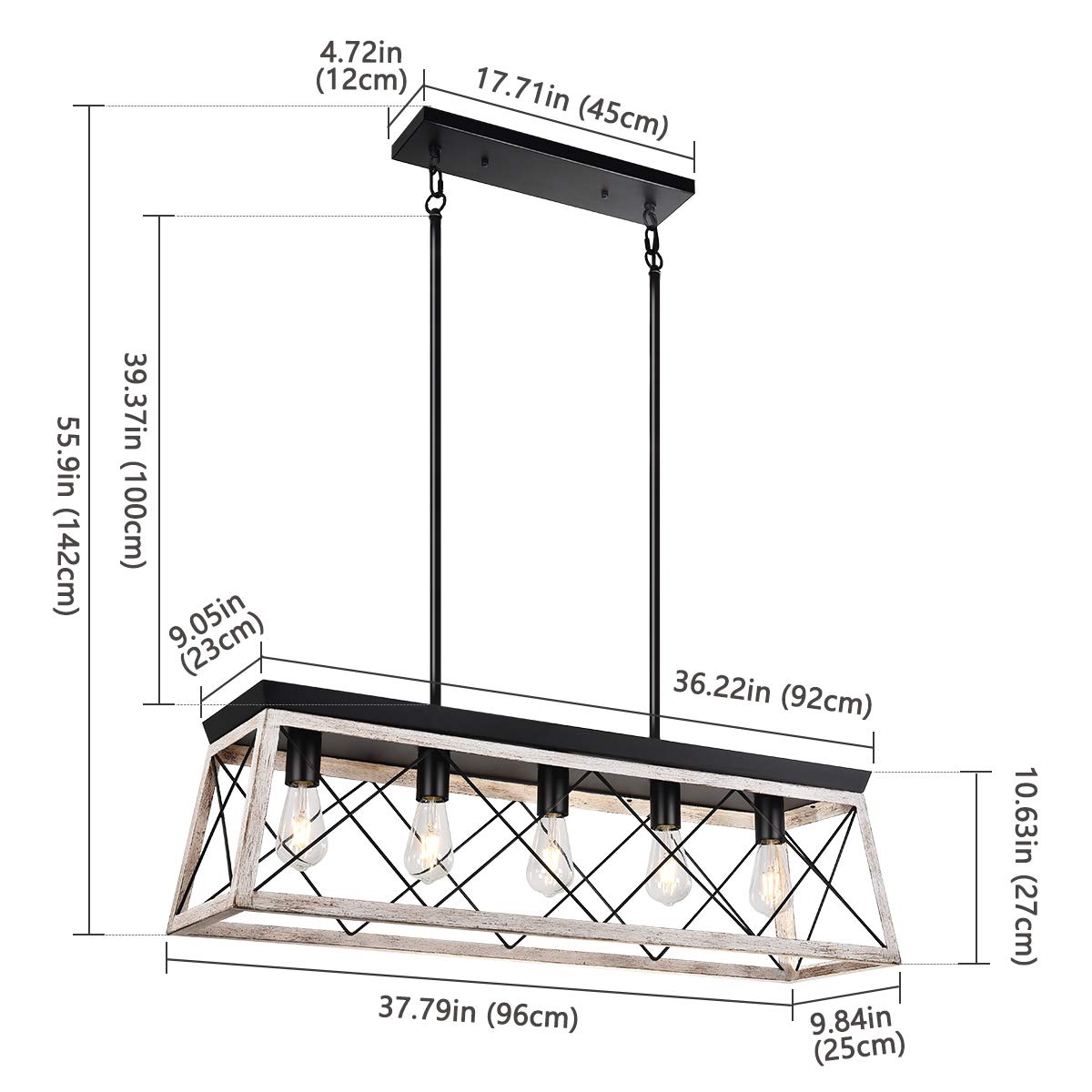 Merbotin 5-Light Farmhouse Kitchen Island Chandelier - Distressed White Wood Rustic Pendant Light