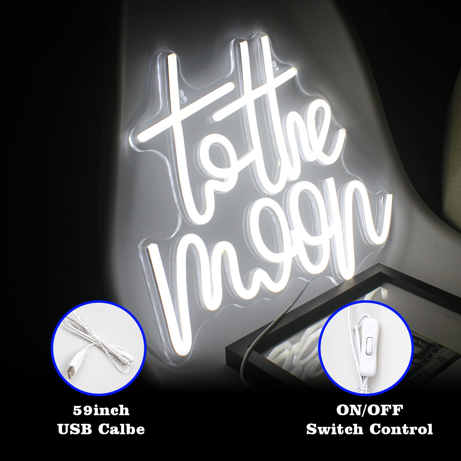 Looklight To The Moon Neon Sign - Usb Powered Led Wall Decor For Bedroom & Parties