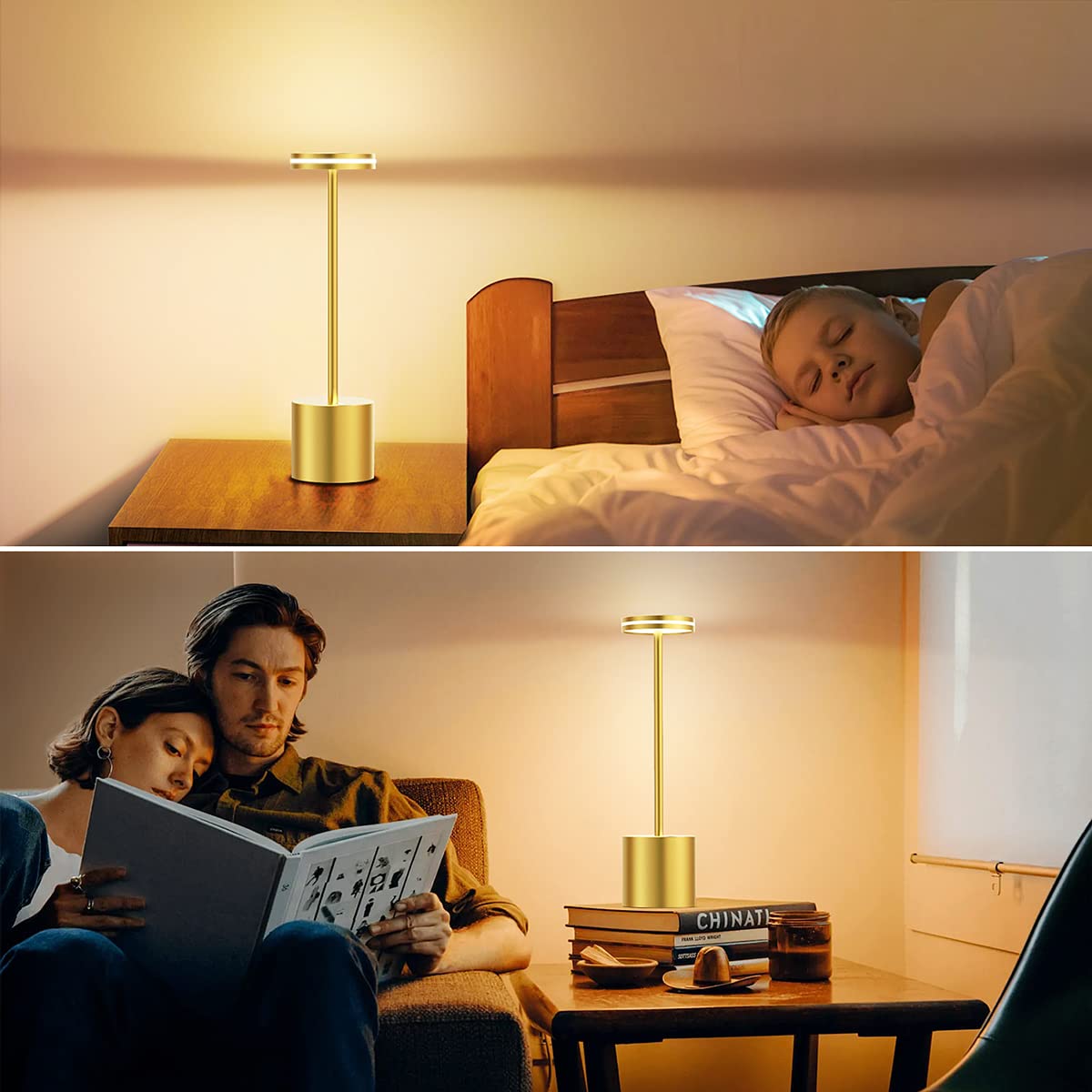 Bravzurg Cordless Table Lamp, 5000Mah, Dimmable, Metal, Wireless Led Light, Gold, Model S804