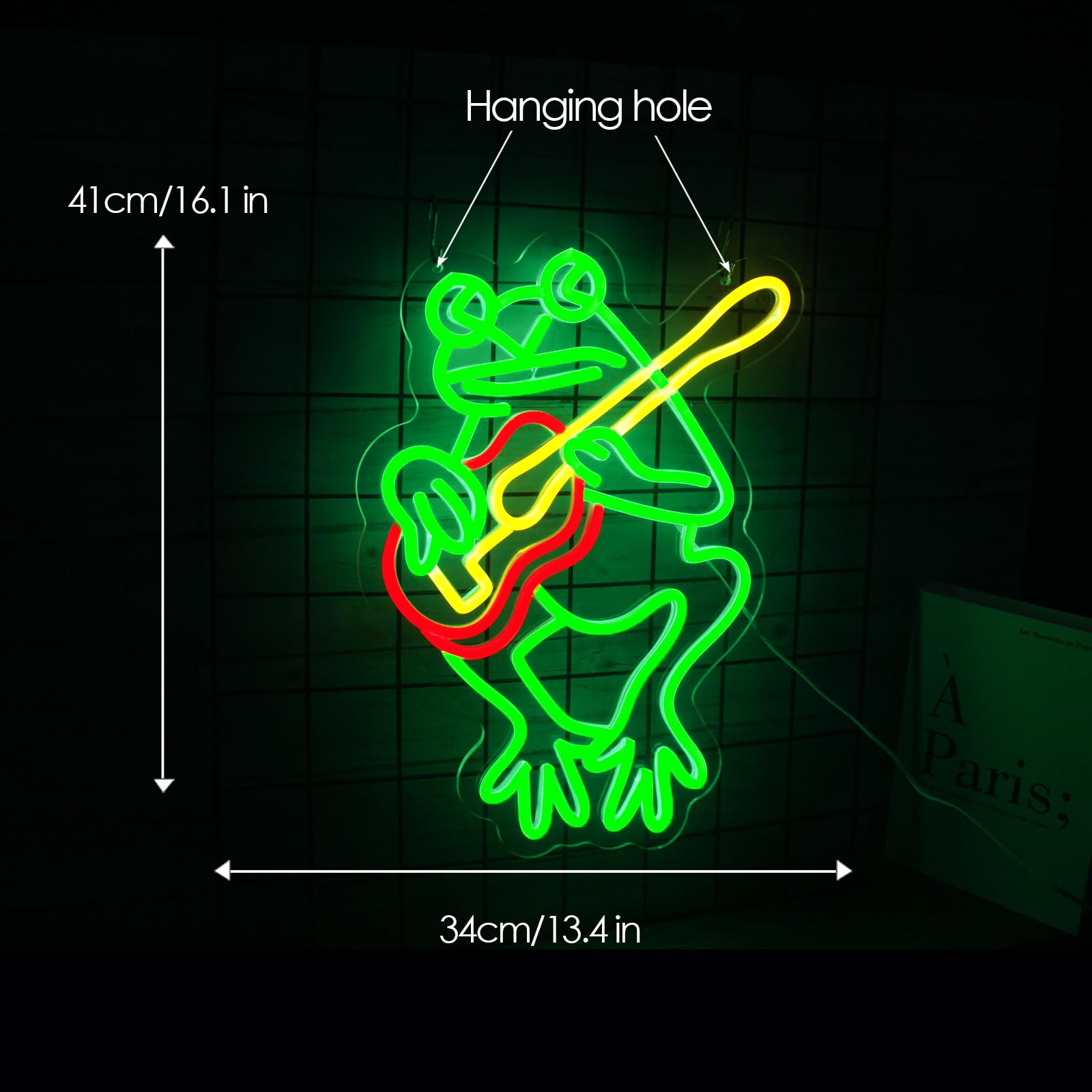 LeDigPig Frog With Guitar Neon Sign Wall Art 16.4in×12.8in Guitar Lamp for Room Decor Guitar Frog-Green
