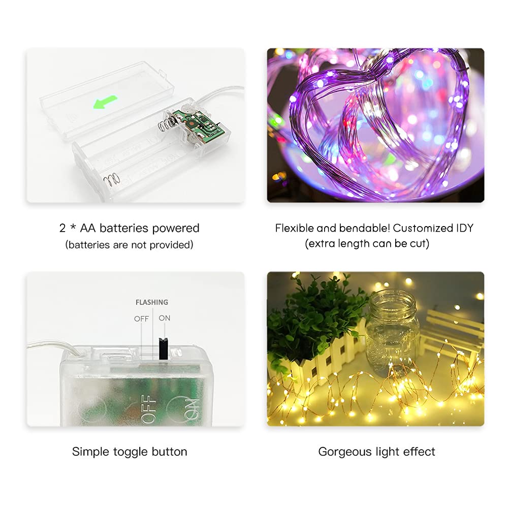 Baisico Waterproof Led String Lights, 2 Pack 20Ft, 60 Warm White Copper Wire Fairy Lights