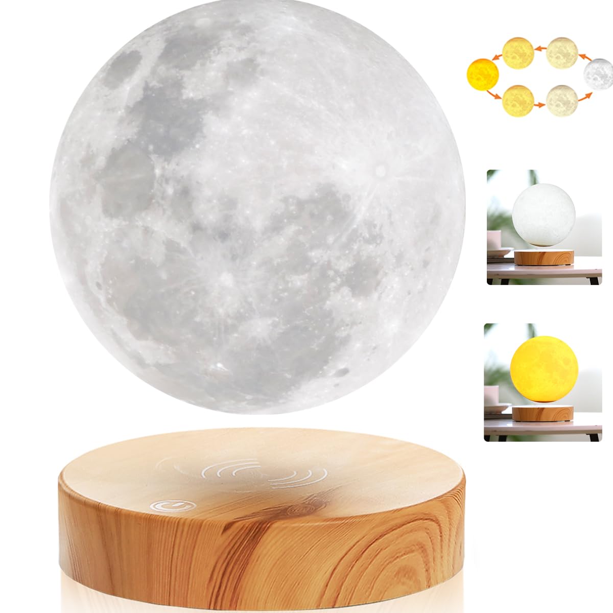 VGAzer Levitating Moon Lamp, 3D Printed LED Light, Floating & Spinning, Model VA1213, 3 Colors