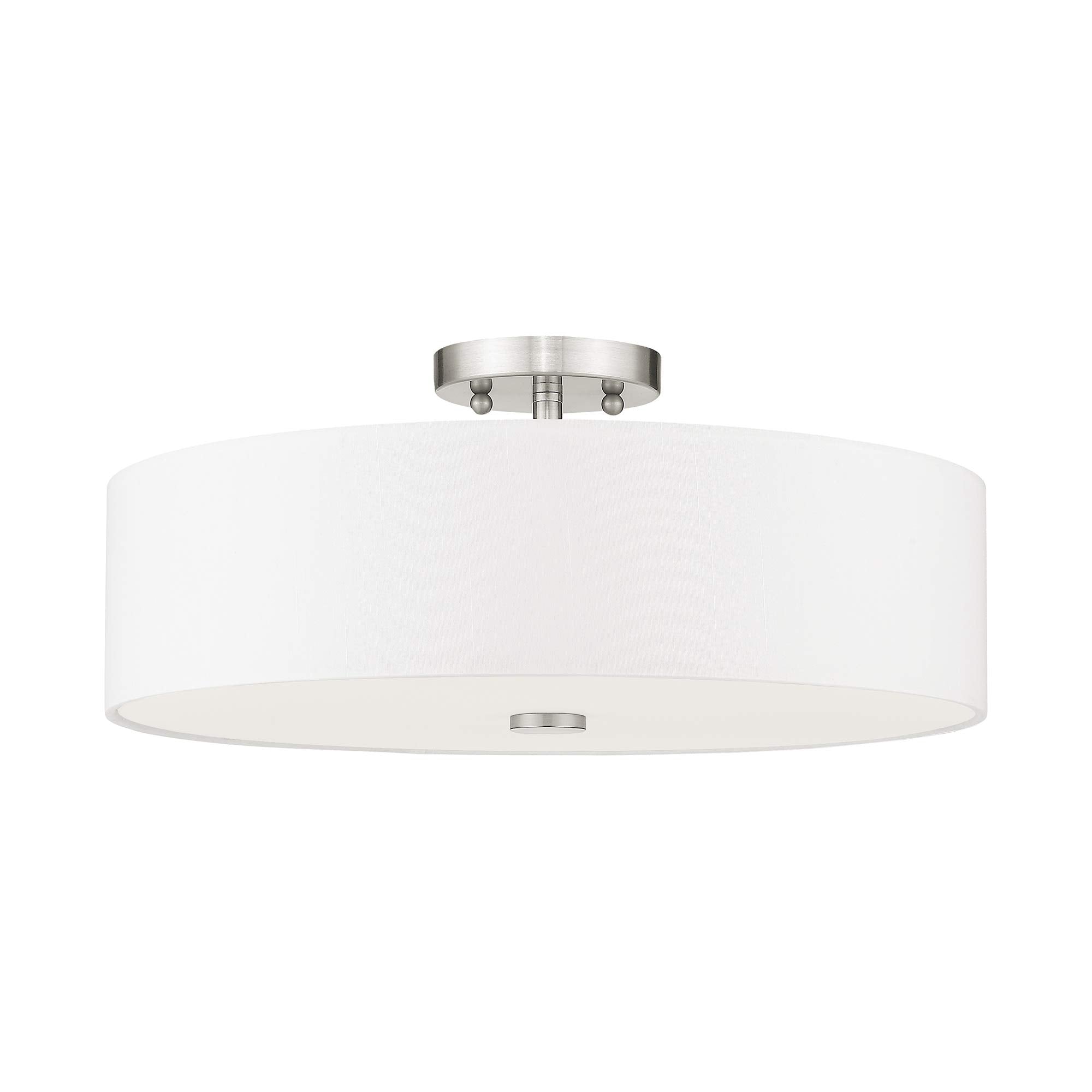 Livex Lighting 51055-91 Meridian Collection 4-Light Semi Flush Mount Ceiling Fixture With Off-White Fabric Hardback Drum Shade,