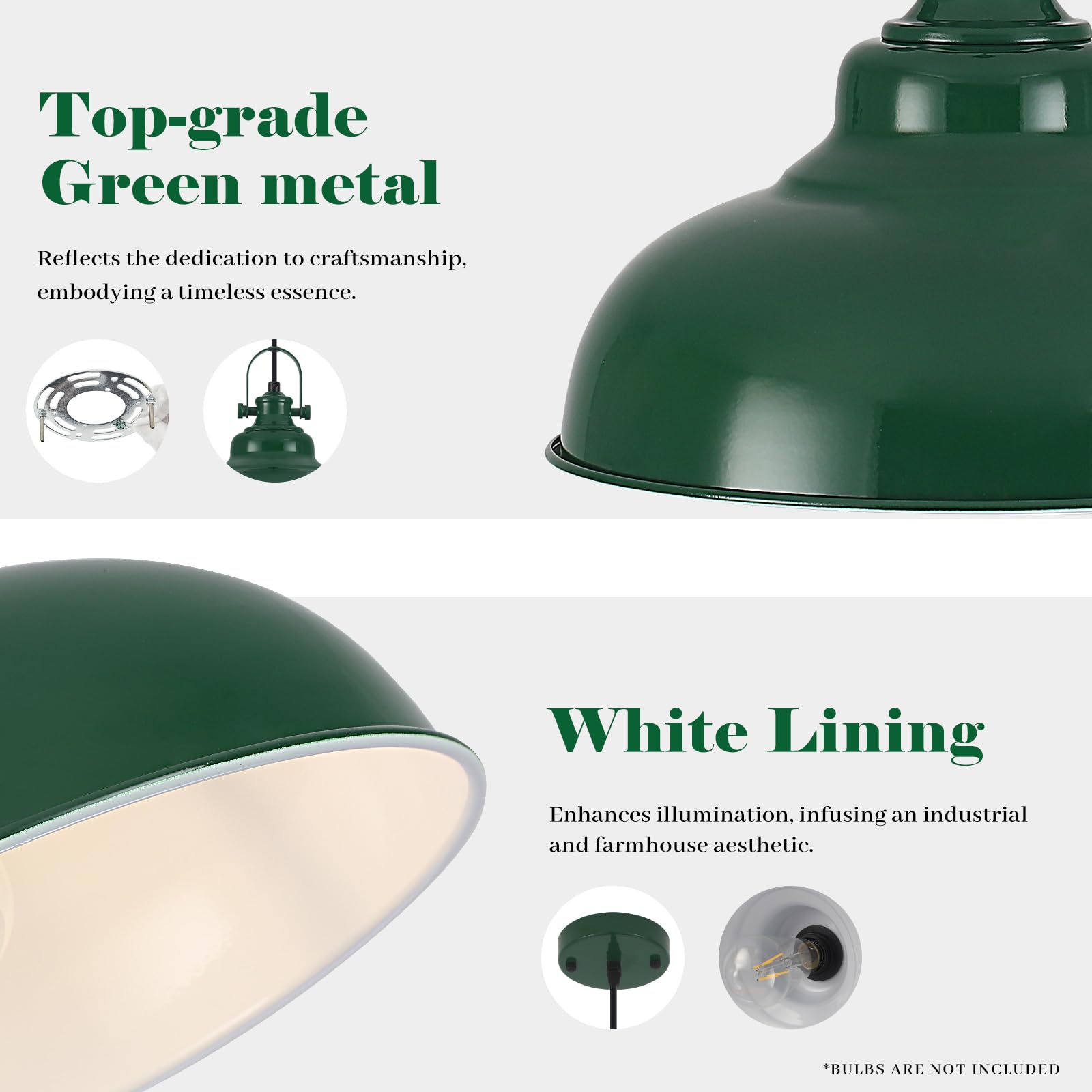 Guihualove Green Pendant Lights Kitchen Island 2 Pack, Dome Pendant Light, Farmhouse Pendant Light Fixtures (11.41'' W), Island