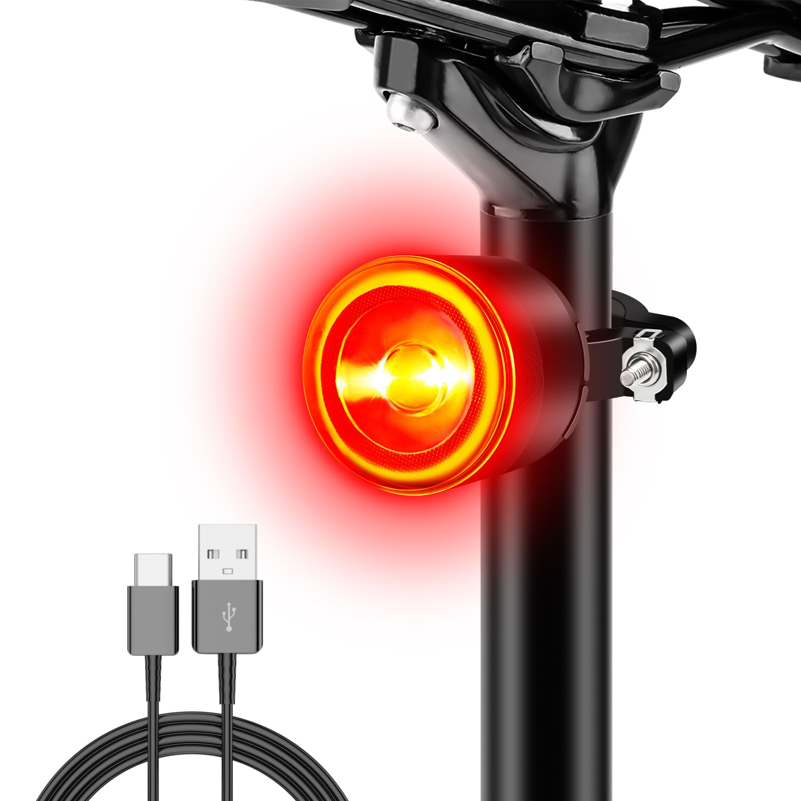 NineLeaf 300 Lumens Bike Tail Light, Rear Bicycle Lights Ultra Bright,Smart Bike Tail Light Brake Sensing Auto On/Off,USB-C Rech
