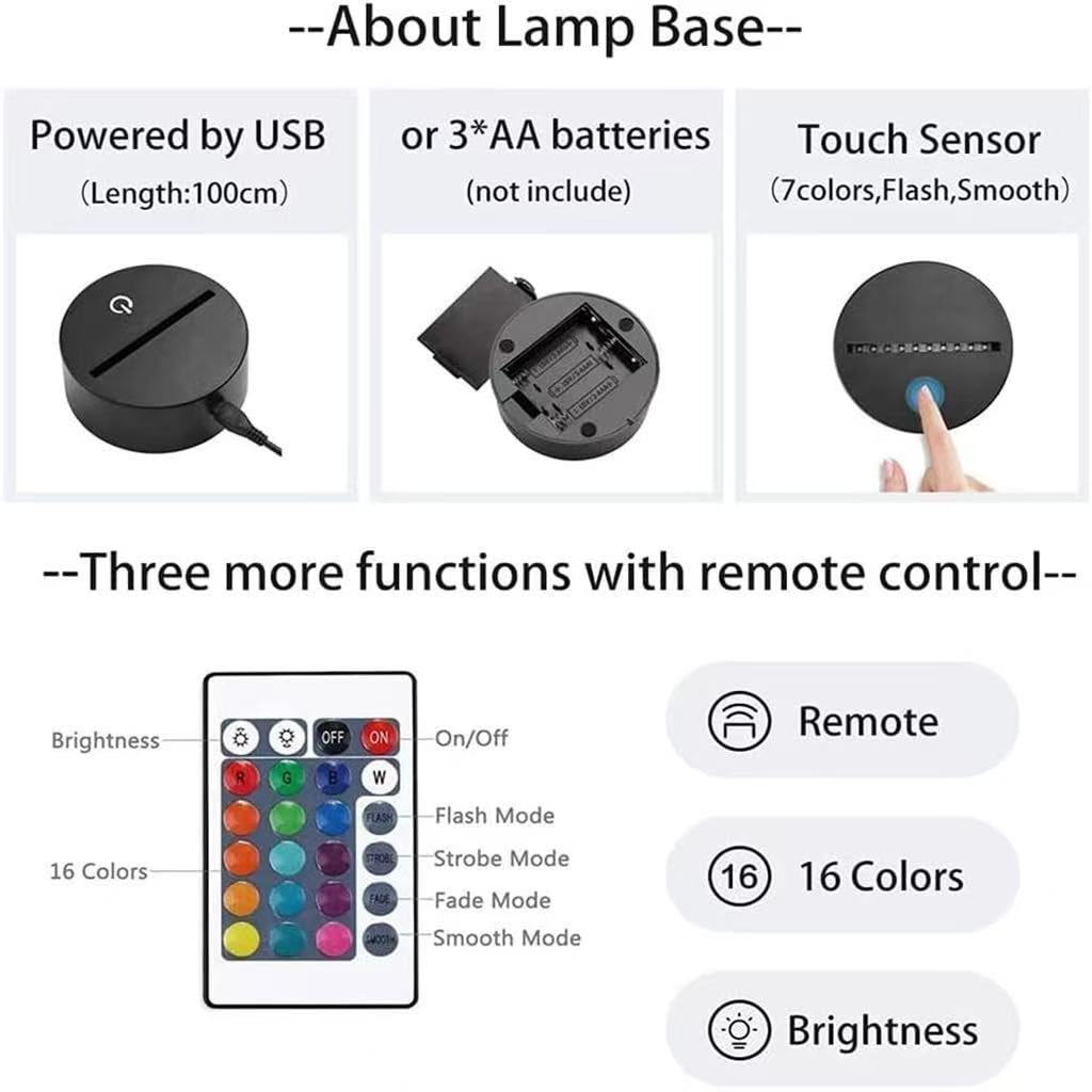 KFICSIKY 3D LED Stitch Night Light, Multicolor, Remote Touch, 16 Colors, 3.94x4.72x8.27 inches, Model F0726,