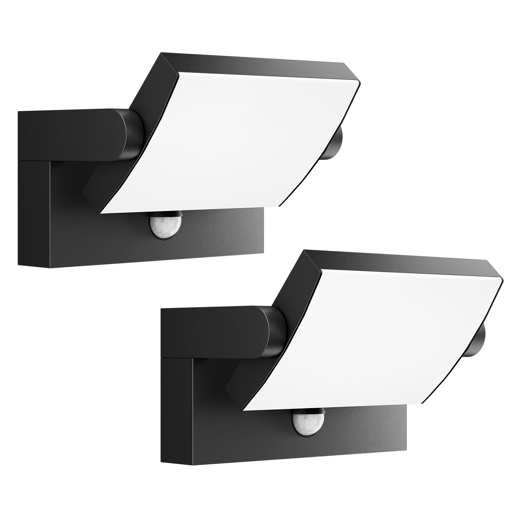 Lundwa 2 Pack 40W Motion Sensor Outdoor Wall Lights  3000K Black Led Light Fixture  Ip65 Waterproof Exterior Porch Light  360  Adjustable Head Flood Wall Lighting For House