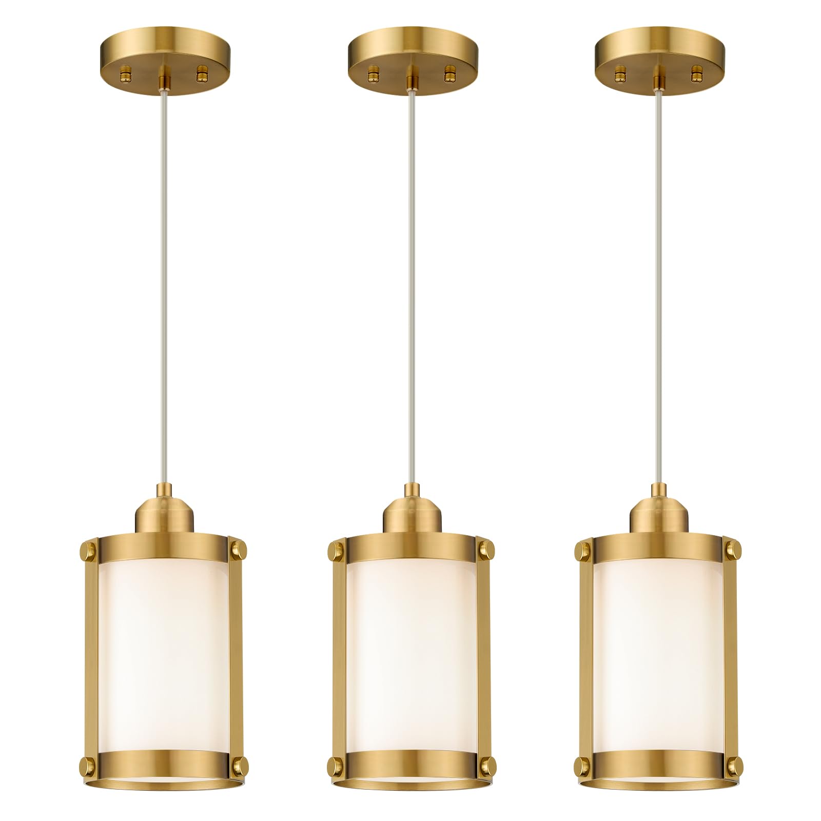Osimir Brushed Gold Pendant Lights Kitchen Island 3 Pack, Modern Kitchen Pendant Lighting Over Island with Milk Glass, Farmhouse