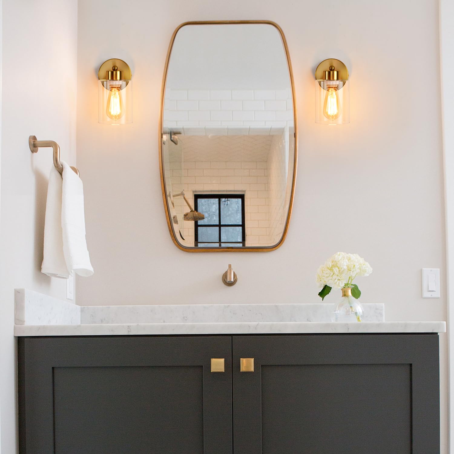 Kenmi Metal Sconces Wall Lighting With Clear Glass Shade, Bathroom Vanity Light Matte Black Wall Sconce, Modern Wall Light Fixtu
