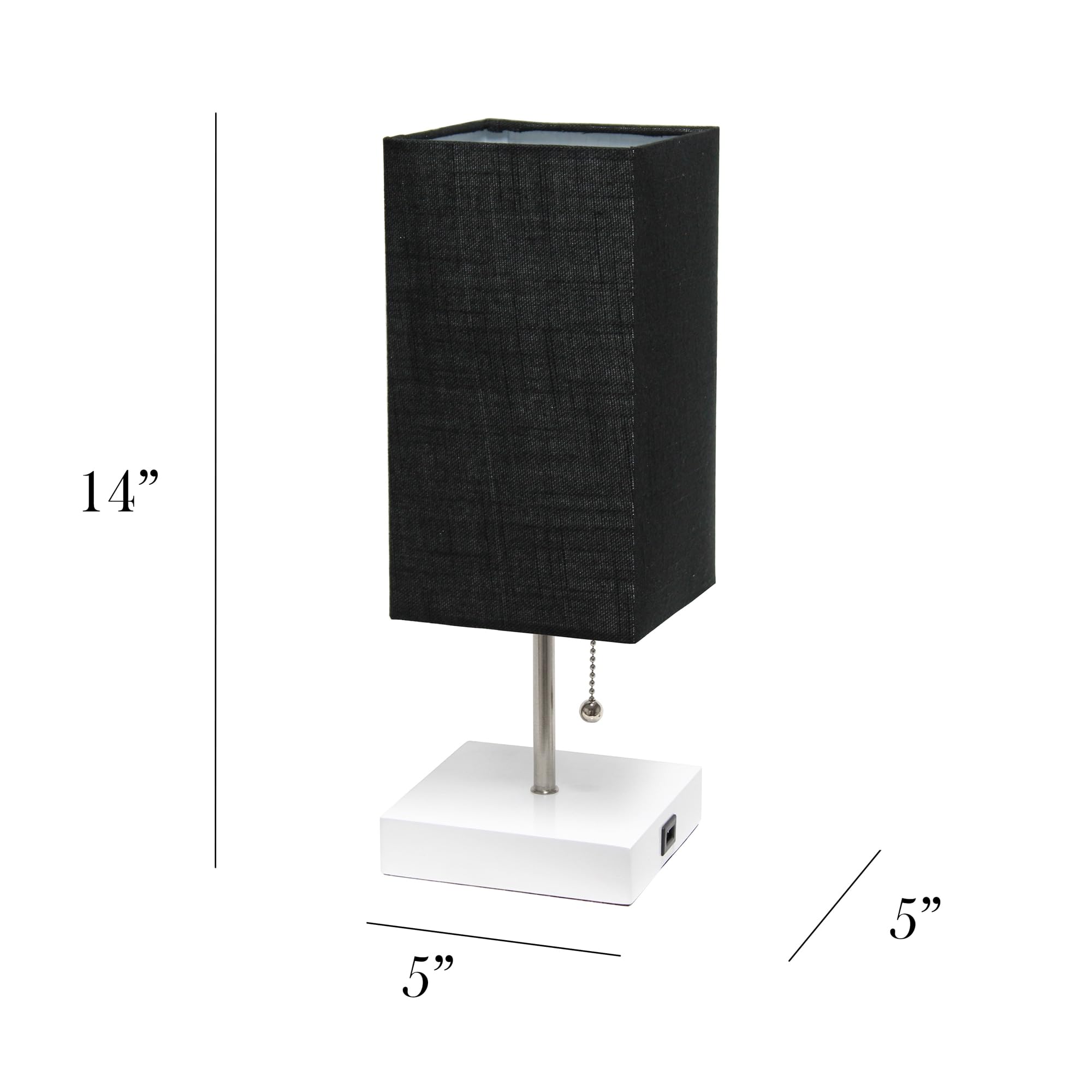 Simple Designs Lt1088-Baw Petite White Usb Charging Bedside Night Stand Table Lamp Pull Chain Switch, Black Shade