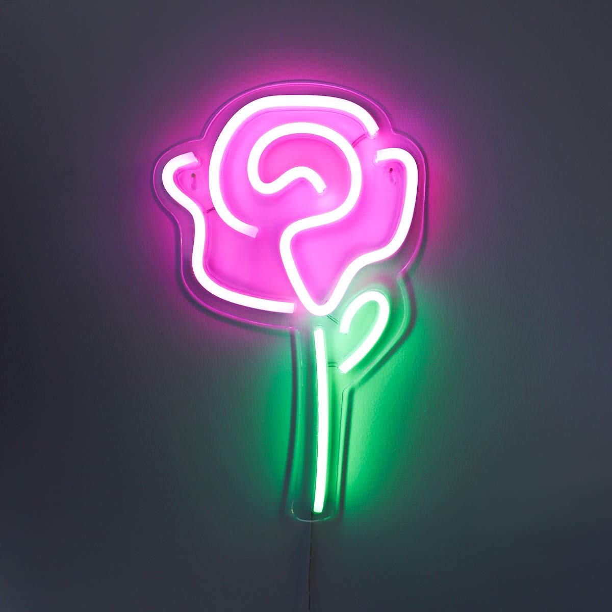 Isaac Jacobs LED Neon Pink Rose Wall Sign - 15in x 9in - USB Powered Light for Home Decor, Bedroom, Party, and Holiday