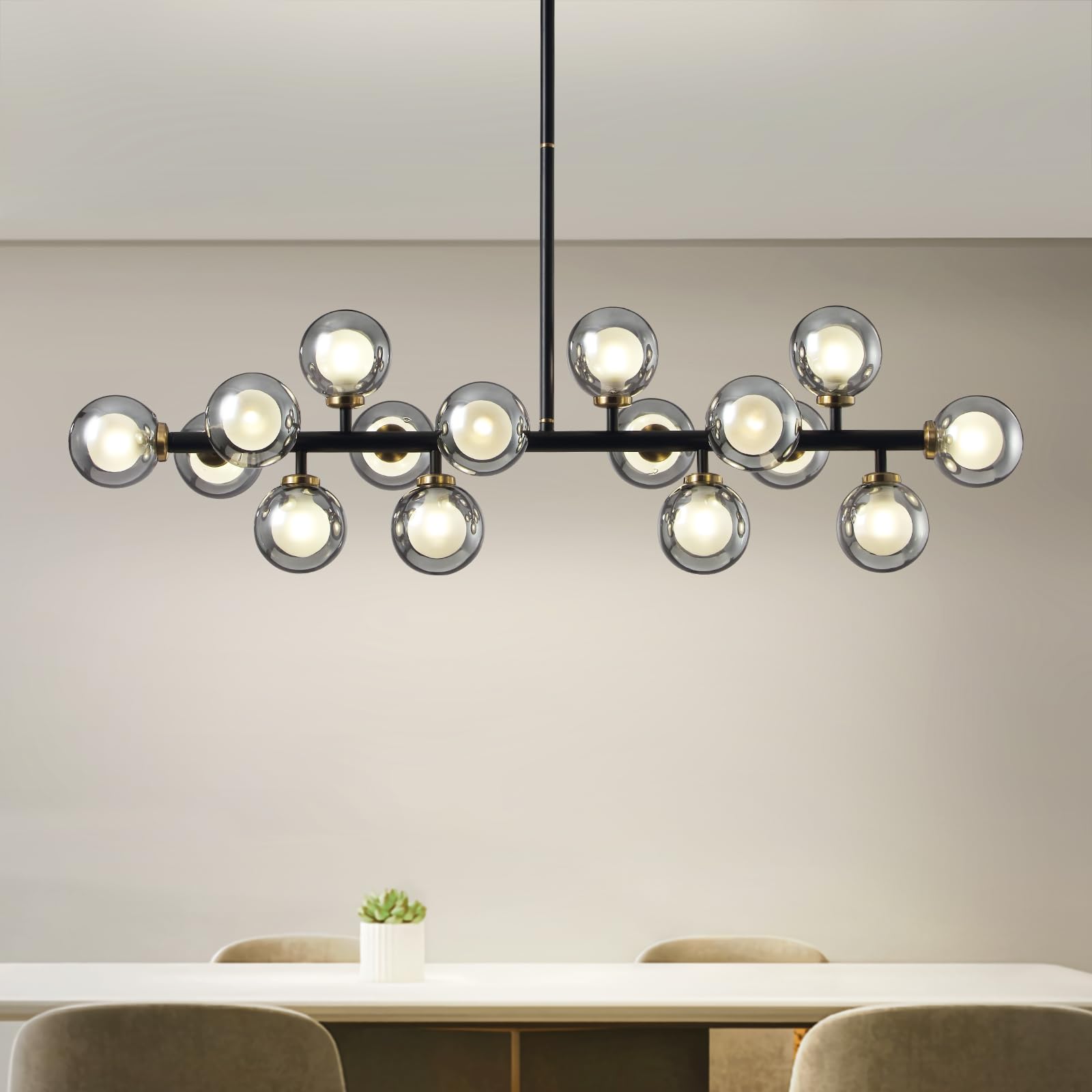 Crossio Modern Black 16-Light Glass Globe Chandelier Pendant Light For Dining Room Kitchen