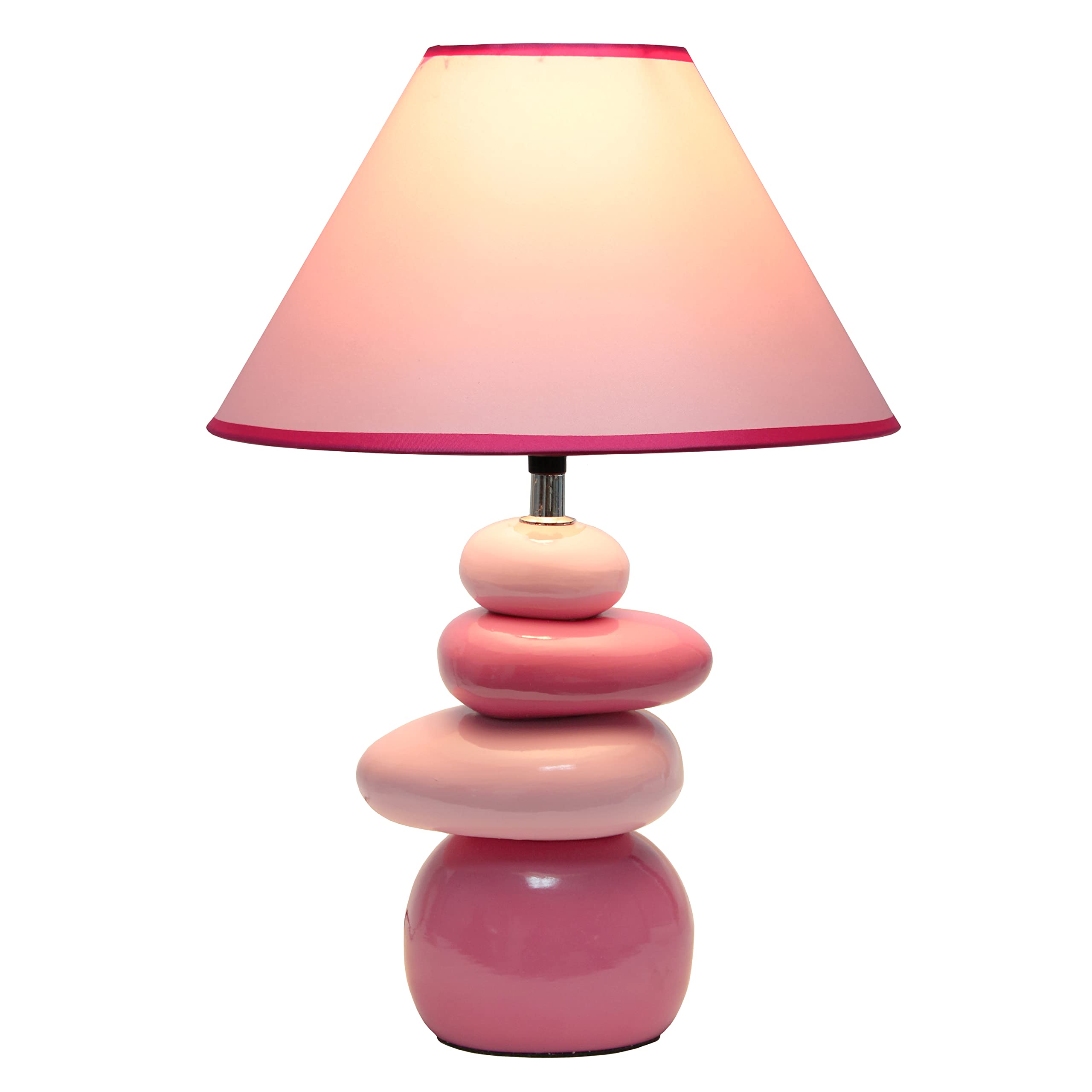 Simple Designs Lt3051-Pnk 17.55&quot; Shades Of Pink Ceramic Stacked Stone Standard Table Lamp With Fabric Shade For Home Décor, Nightstand, End Table, Bedroom, Living Room, Office, Foyer, Pink