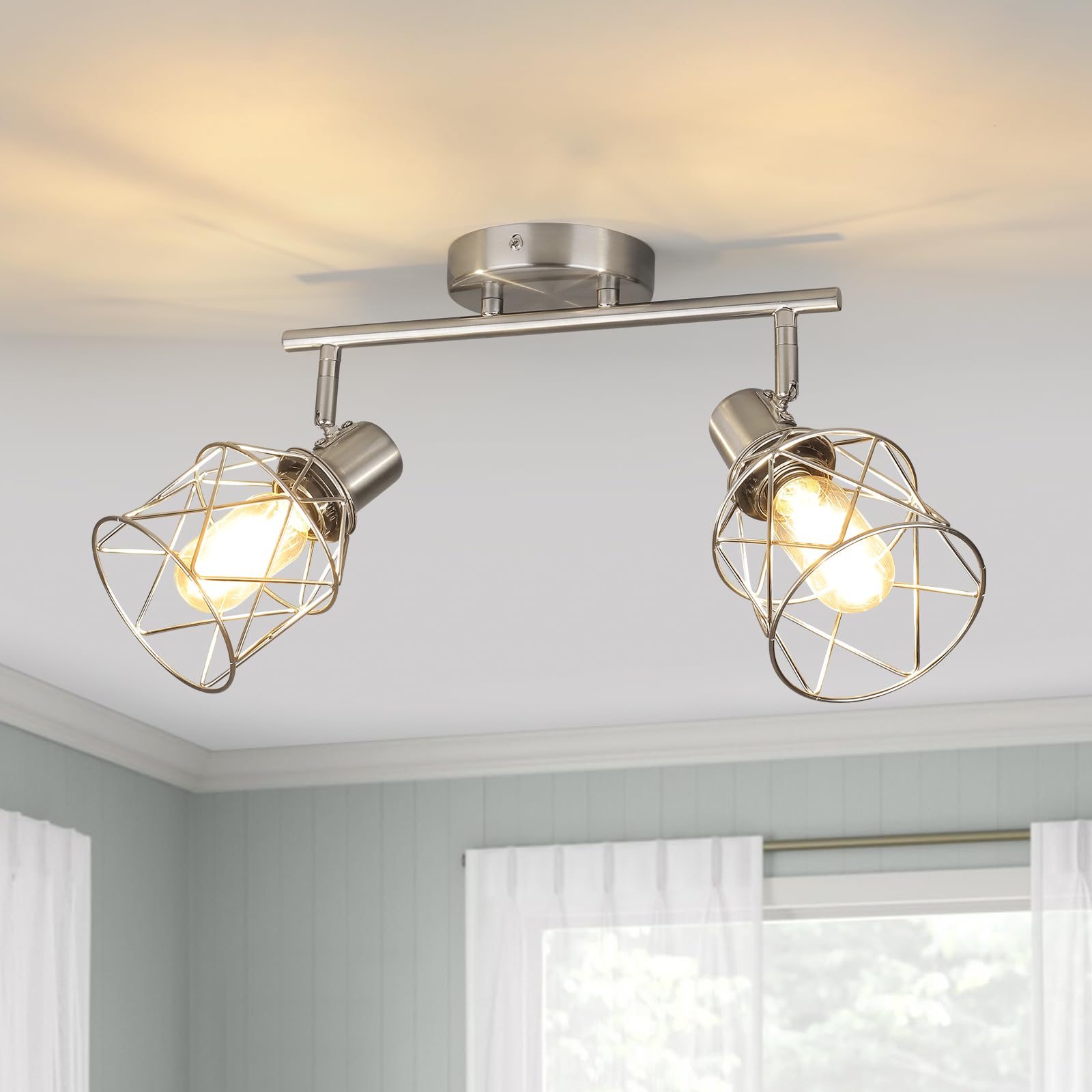 Wilon Industrial Track Lighting Kit, 2 Light Modern Track Lighting Fixtures Brushed Nickel Flush Mount Ceiling Light Rotatable L
