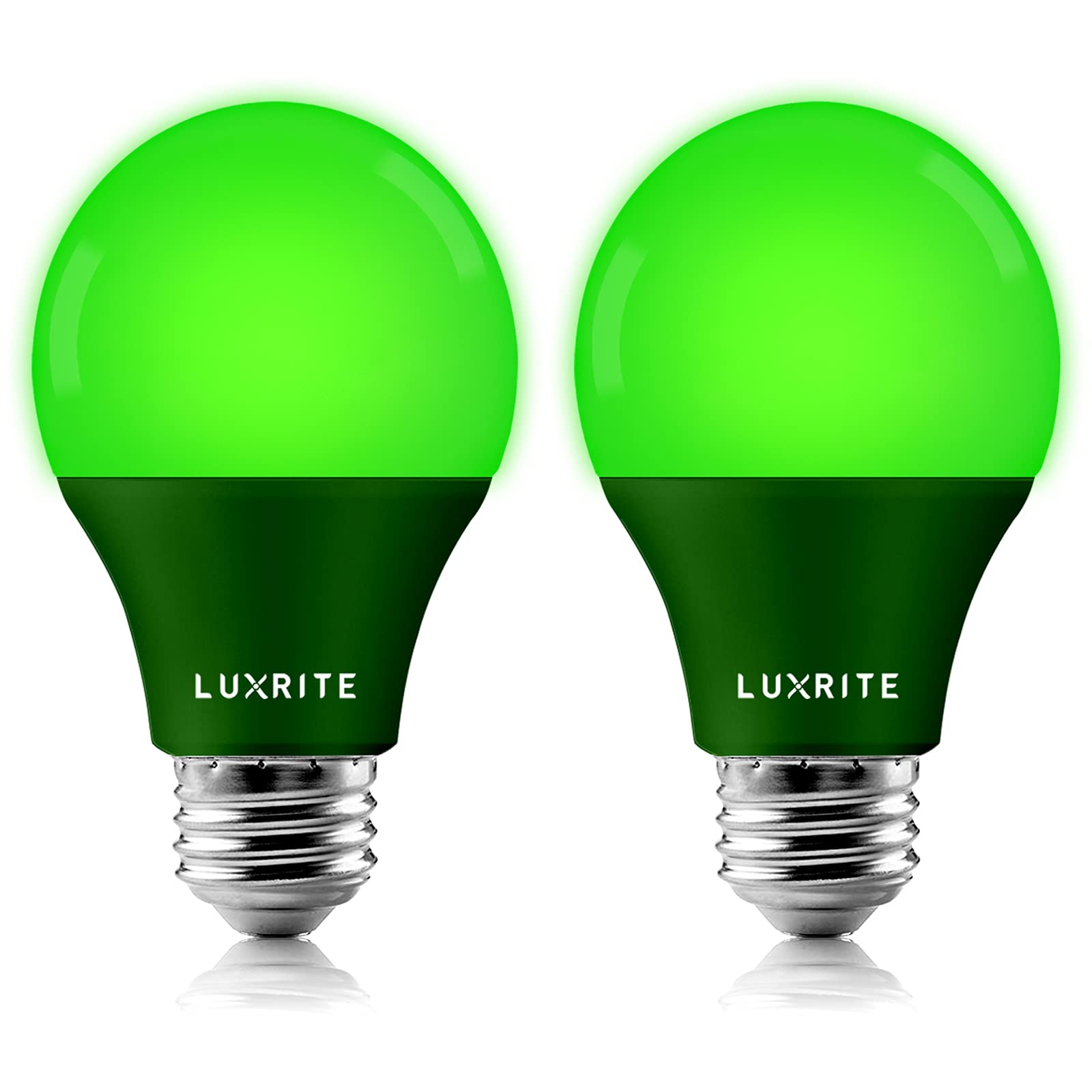 LUXRITE A19 LED Green Light Bulb, 60W Equivalent, Non-Dimmable, E26 Base, 2 Pack
