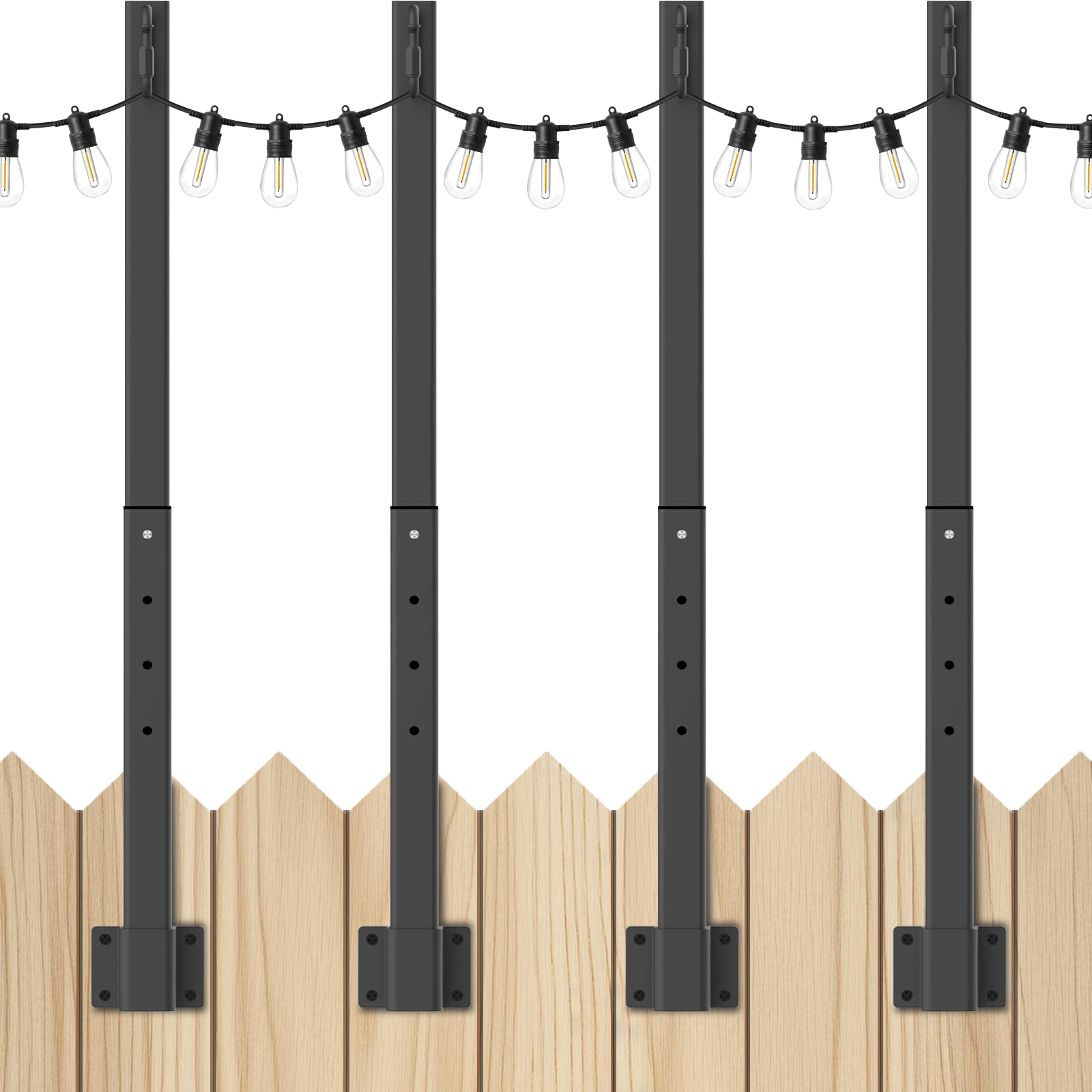 Mutovlin String Light Poles - 2.8FT Metal Outdoor Light Poles, 4 Pack, Black for Patio Deck Backyard