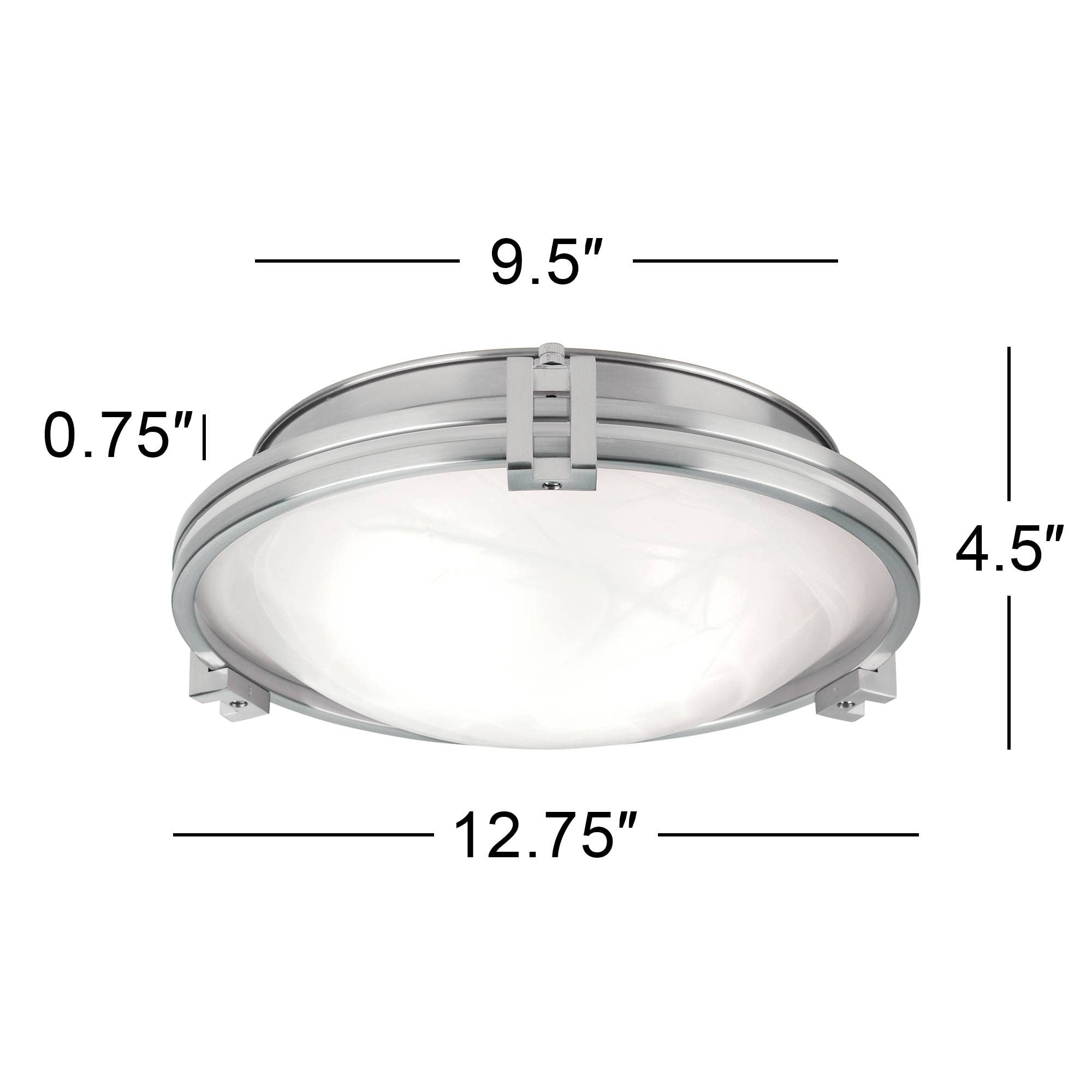 Possini Euro Design Flush Mount Light, 12 3/4in Wide, Brushed Nickel with Marbleized Glass Bowl Shade, Model 18609
