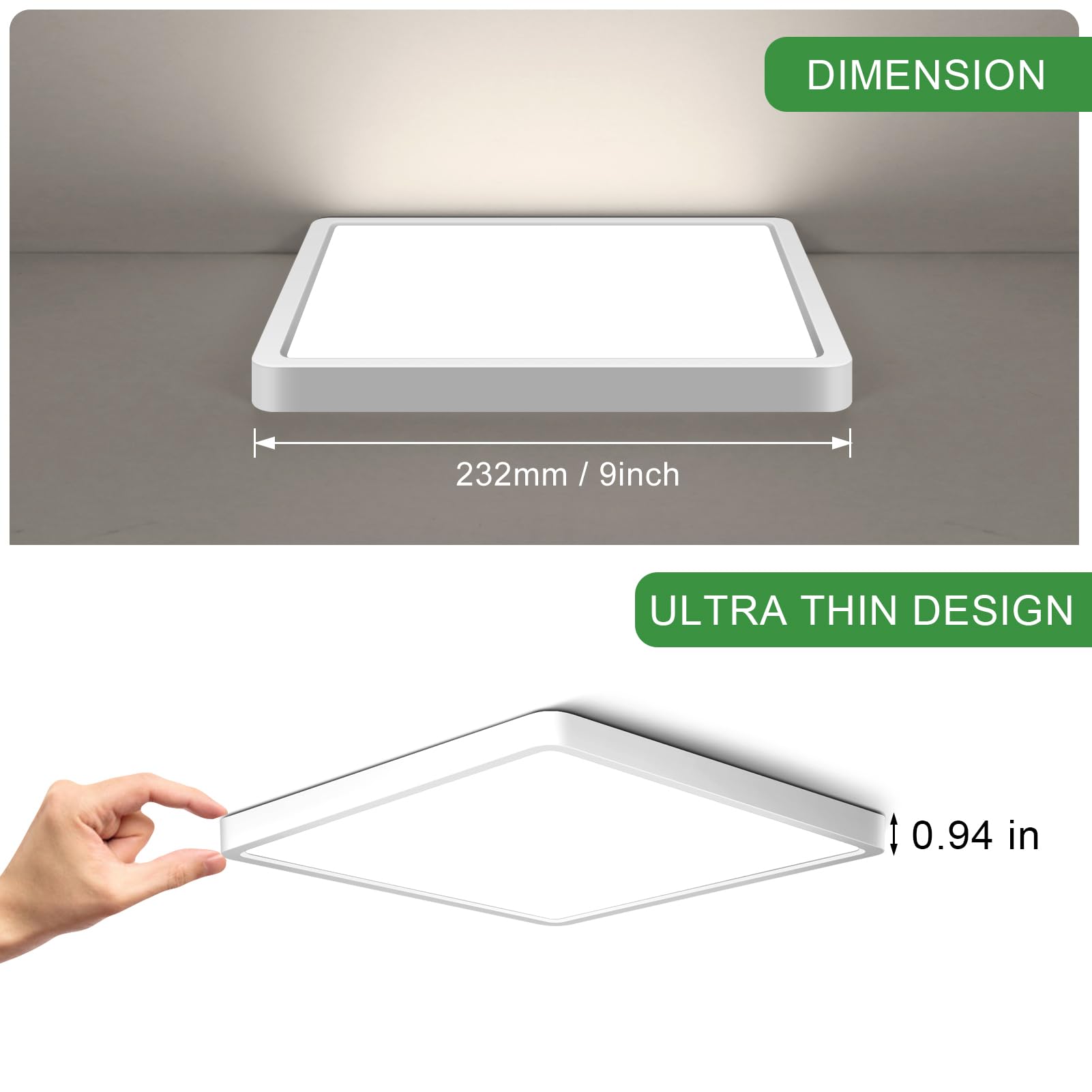 9Inch 18W Square Led Ceiling Light Fixtures Flush Mount  4000K Natural White Led Ceiling Lamp  Surface Mount Modern Ceiling Lights  Slim Flat Panel Lighting For Bedroom  Kitchen  Bathroom Etc.