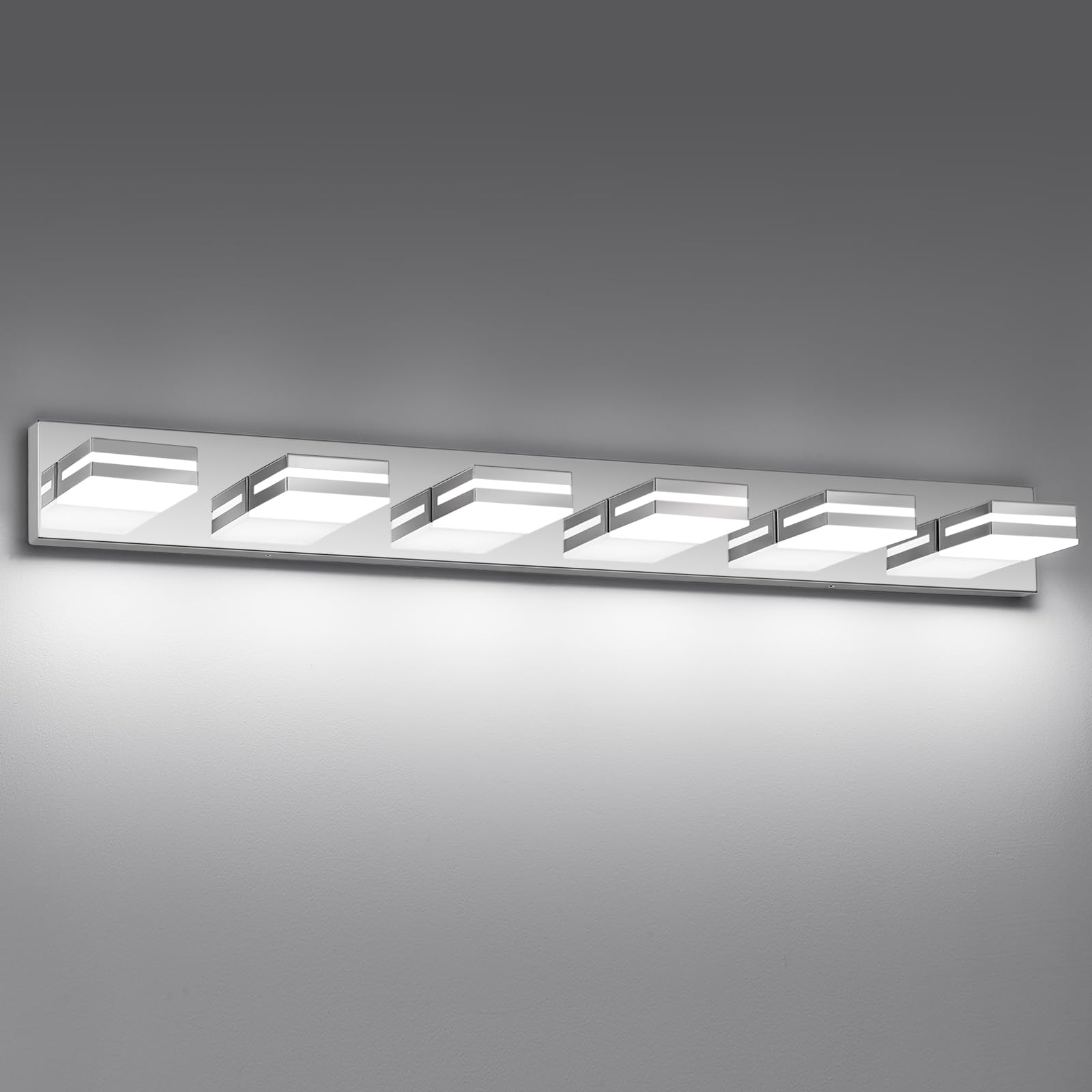 Jzekvn Modern Led Bathroom Lights Fixtures(6-Light) Stainless Steel Chrome Acrylic Wall Lighting Vanity Lights For Bathroom Over Mirror(6000K 41In