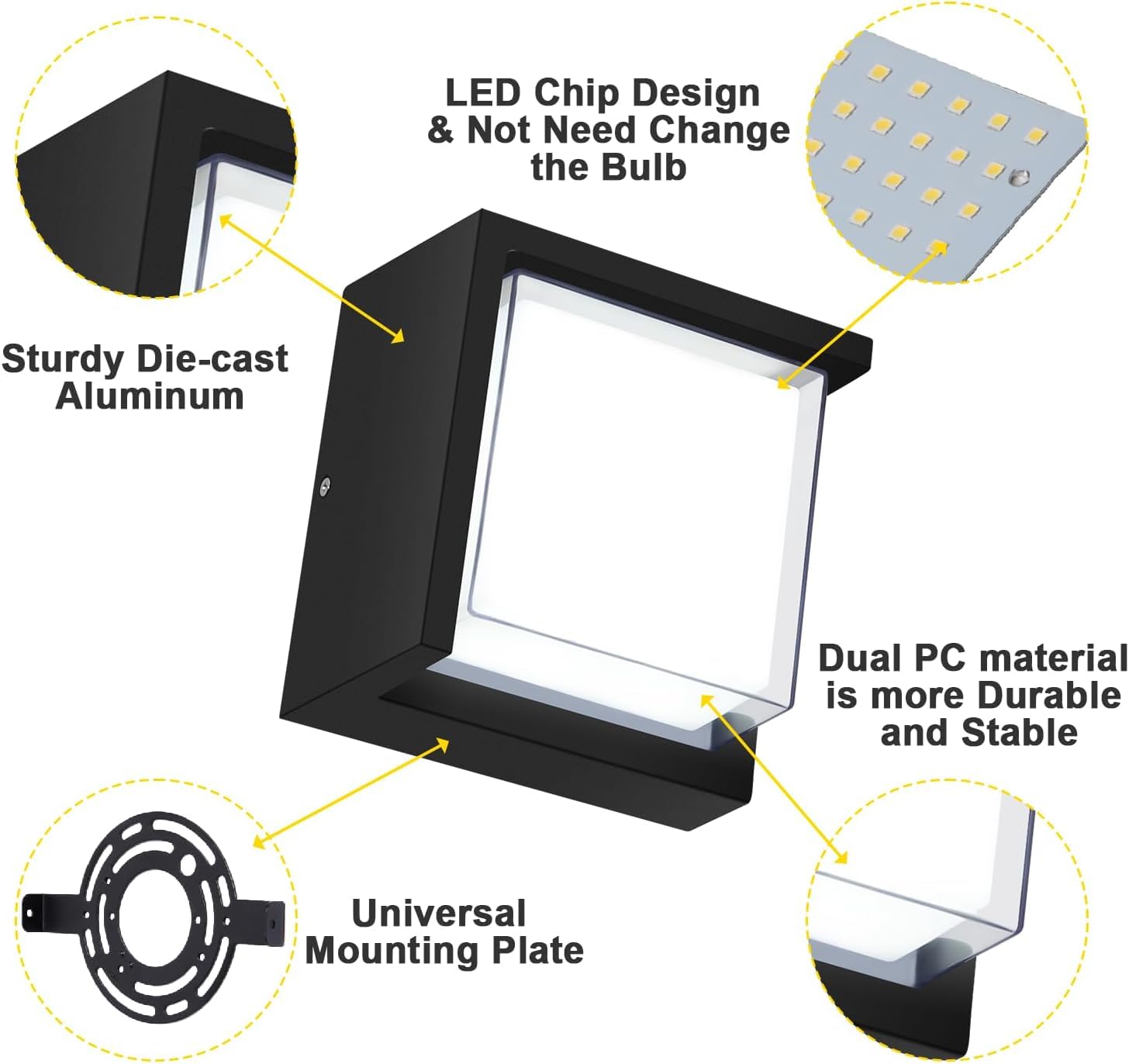 Tomourd Outdoor Wall Light  6000K Daylight Small Anti Rust Exterior Wall Lighting Fixtures  Black Square Wall Mount 12W Led Porch Lights For House With Waterproof For Front Porch  Garage  Patio