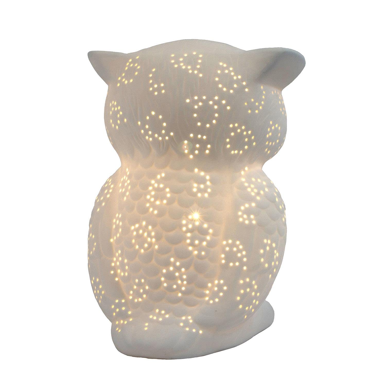 Simple Designs Lt3027-Wht Porcelain Fun Shaped Wise Owl Table Lamp, White