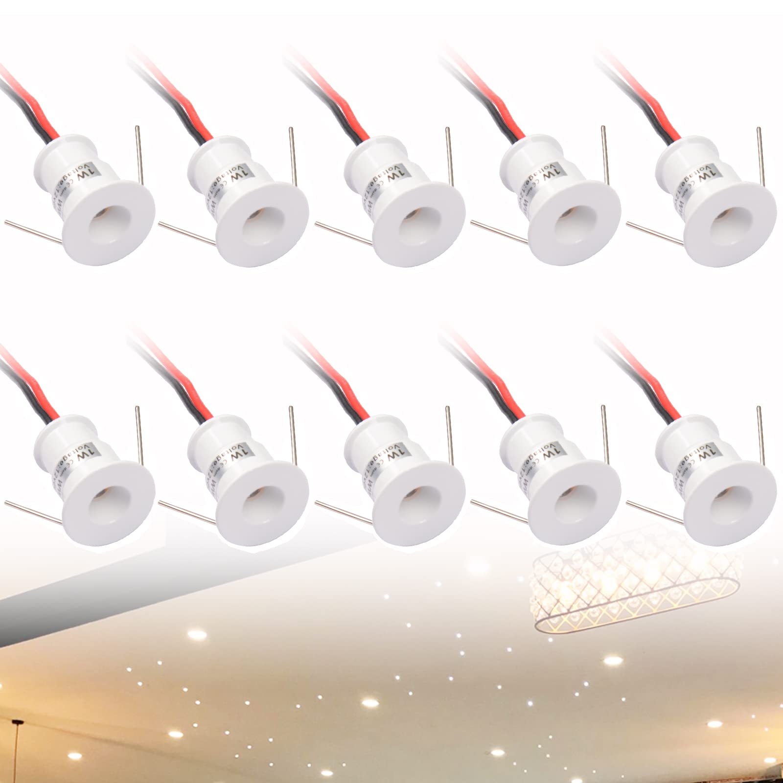 Quentacy Mini LED Spotlight 1W 3000K White Shell 10-Pack for Jewelry Display and Reading Lighting