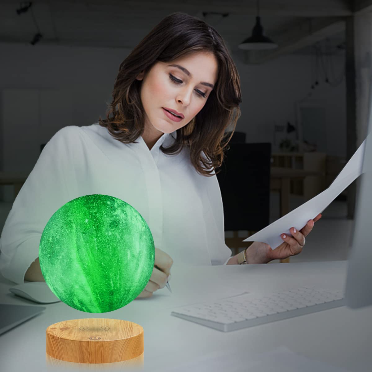 Vgazer Levitating Moon Lamp,Floating And Spinning In Air Freely With 3D Printing Led Moon Light Has 16 Colors 20 Modes For Uniqu